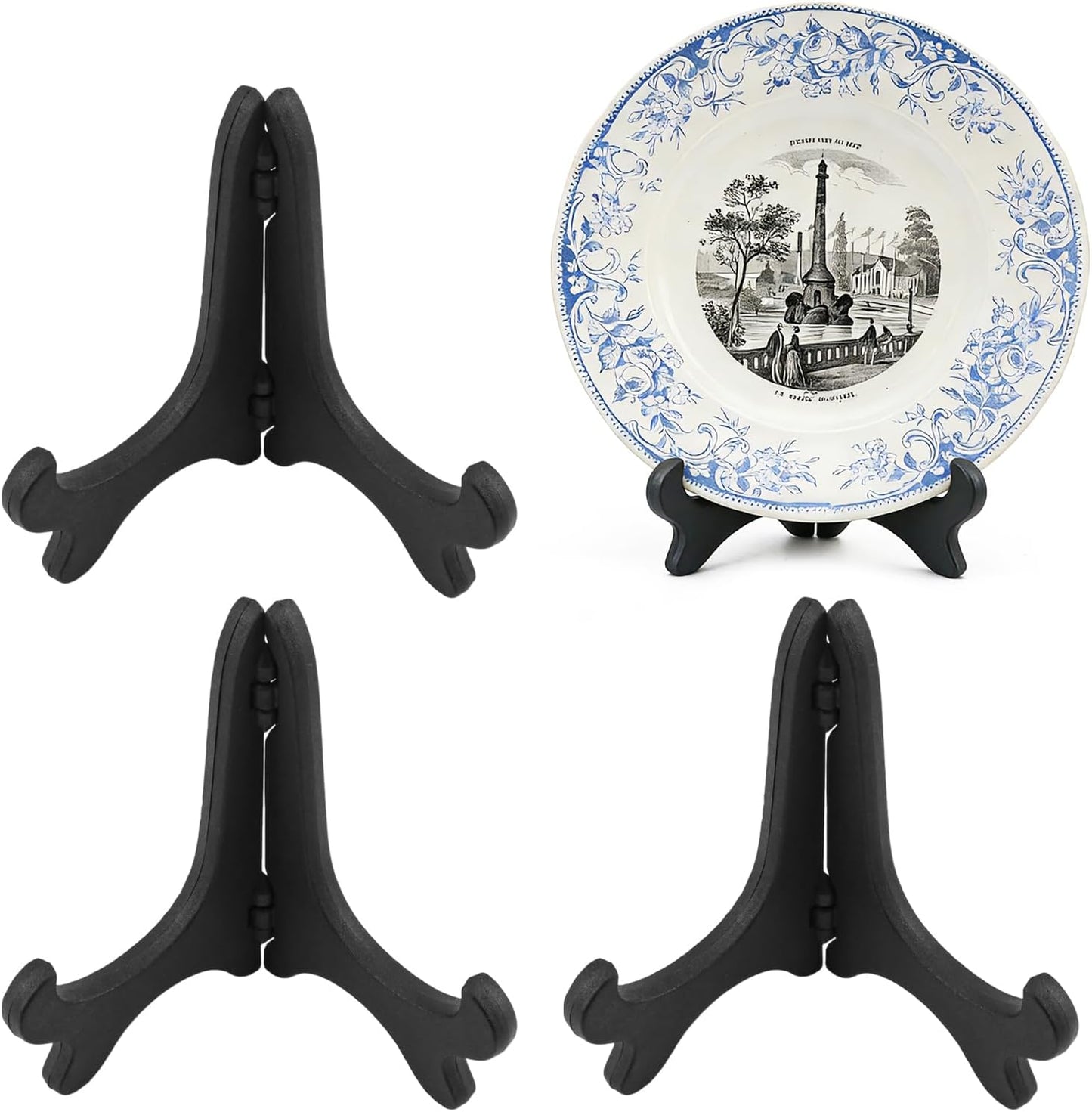 4PCS 4" Easel Plate Stand, Wood-Like Plastic Display Stand Holder Folding Displays Stand for Decorative Picture Frame Book Dish Artwork