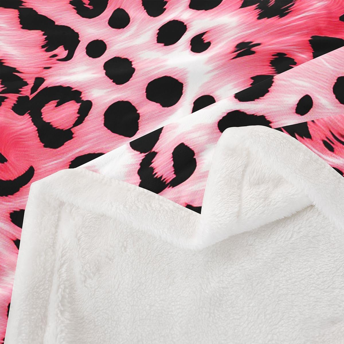 Feelyou Pink Leopard Sherpa Throw Blanket for Couch Animal Print Super Soft Cozy Fleece Cheetah Blanket for Winter, Plush Throw Modern Ombre Effects Throw 50"x60" Safari All Season