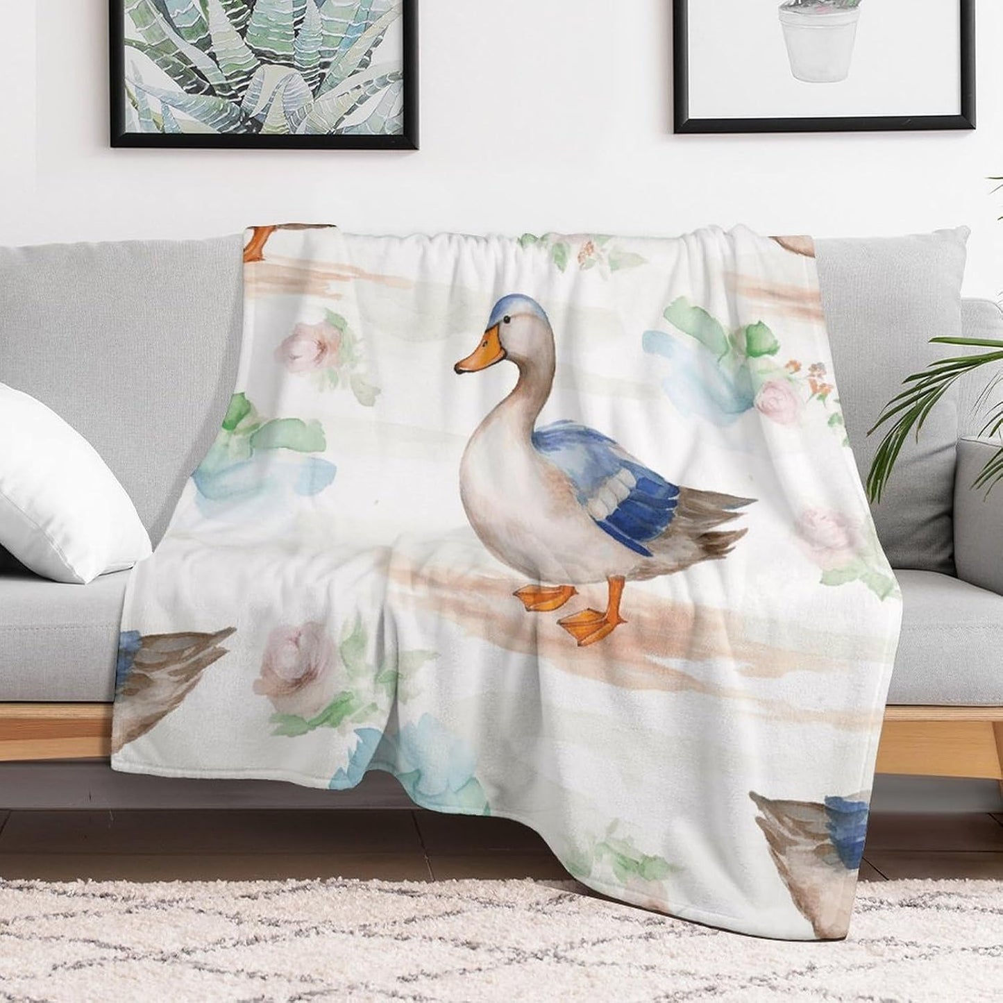 Watercolor Duck Throw Blanket for Couch Super Soft Warm Lightweight Throw Blankets Cozy Flannel Bed Blanket Cute Decorative Blankets for All Seasons Home Decor Gift 30"*40"（76 * 100cm）