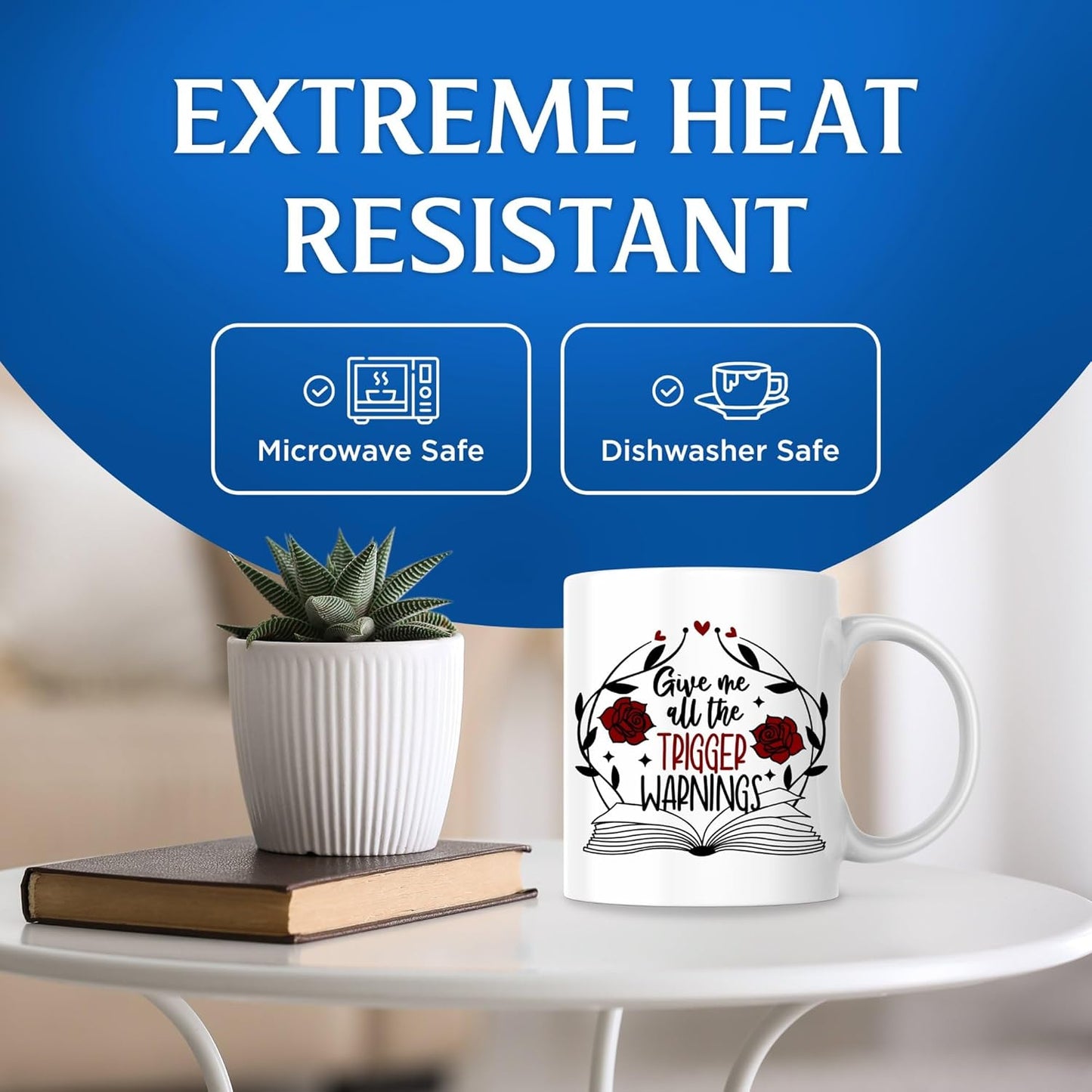 Give Me All The Trigger Warnings Coffee Mug - 11 Ounce White Handle Coffee Cup - Funny Bookworm Bookreader - Printed On Both Sides - Dishwasher and Microwave Safe - Premium Quality Ceramic - BMCM00208