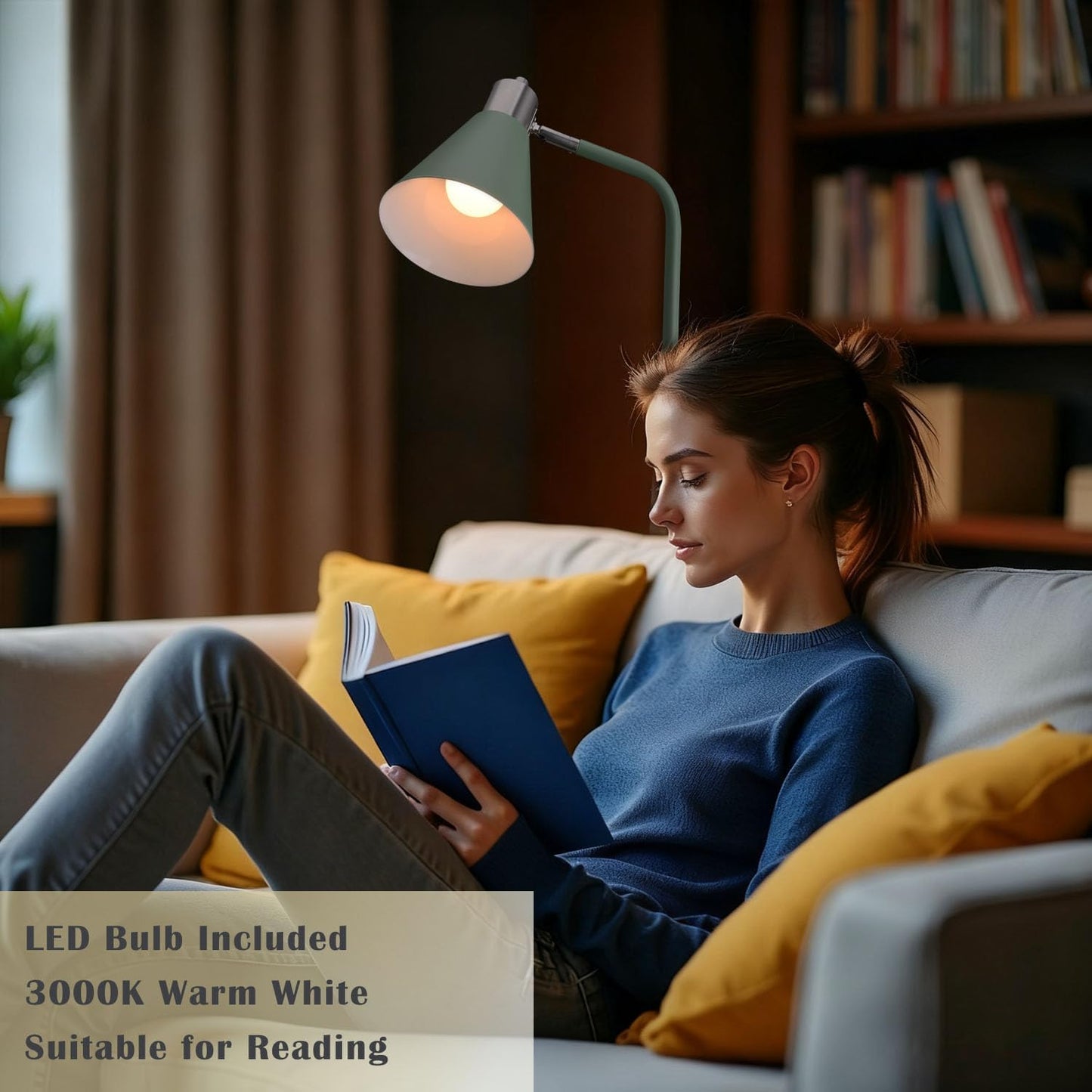 Adjustable Reading Floor Lamp,360°Rotatable Shade,3CCT LED Bulb Include,Green