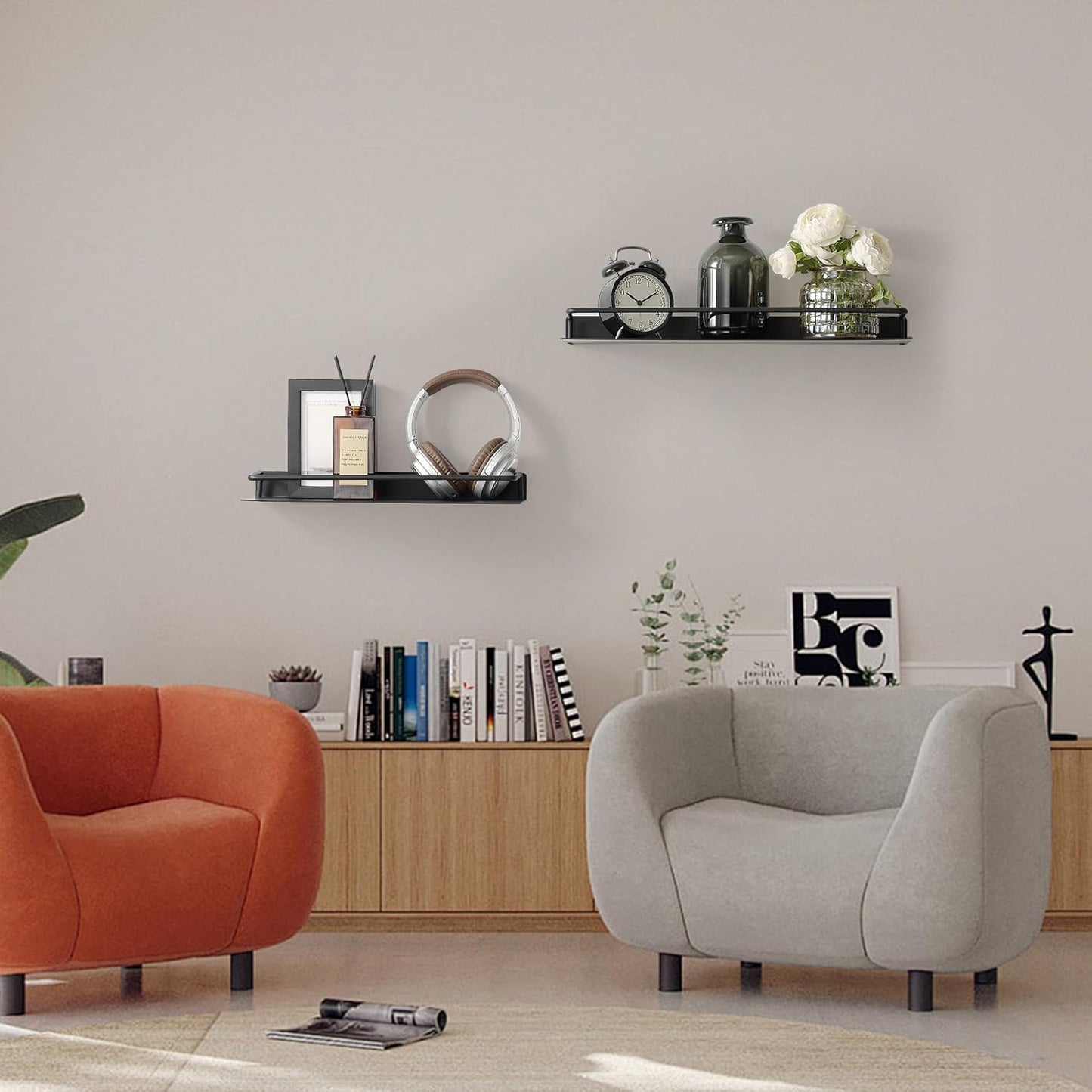 Small Shelf for Wall, Small Floating Shelf, Black Wall Shelves, Metal Bathroom Shelves, Metal Floating Shelves for Bathroom Bedroom Kitchen (Black, 8Inch)