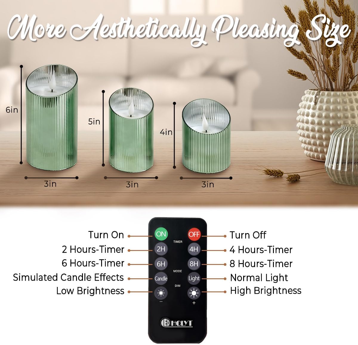 Rechargeable Flameless Candle, Flickering LED Pillar Glass Fake Candle with Remote and Timer, Built-in Battery Real Wax Electronic Candle for Room Decoration, Set of 3