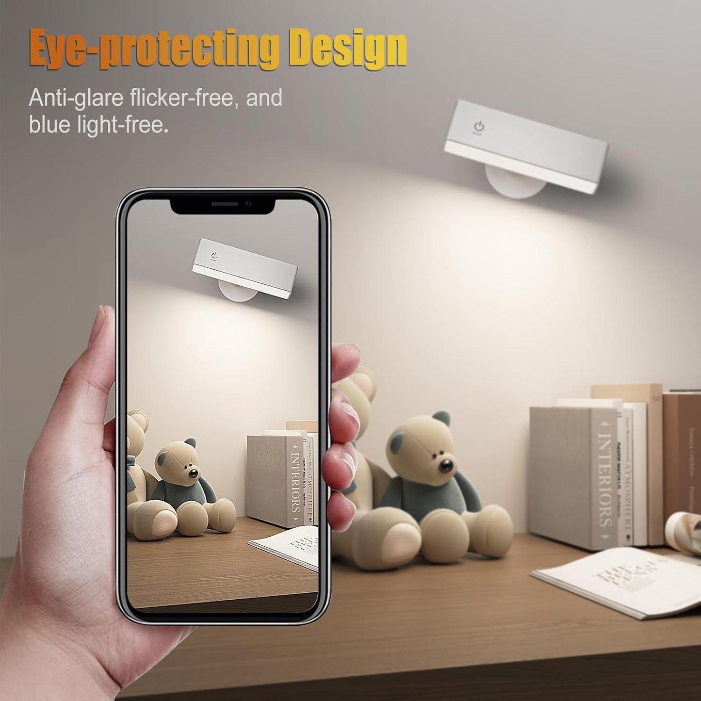 Honalia Rechargeable Wall Lights 2 Pack, Dimmable Cordless Wall Sconce with Magnetic 360° Rotation & Touch Control, Battery Powered Wall Mounted Lamp for Bedroom, Bedside Reading, Renters (No Wiring)