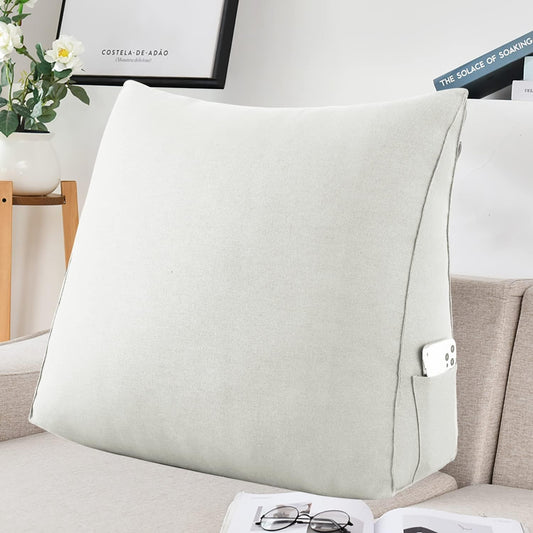 Triangular Reading Pillow Wedge Headboard Back Support Pillow for Sitting up in Bed Daybed Bolster Backrest Couch Sofa Corner Cushion Linen Off White