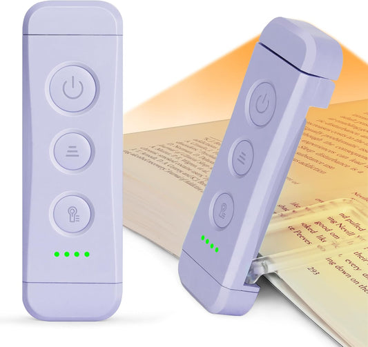 Glocusent USB Rechargeable Book Light, Portable Clip-on LED Reading Light, Reading Lights for Books in Bed with 3 Amber Colors & 5 Brightness Dimmable, Compact & Long Lasting, Perfect for Book Lovers