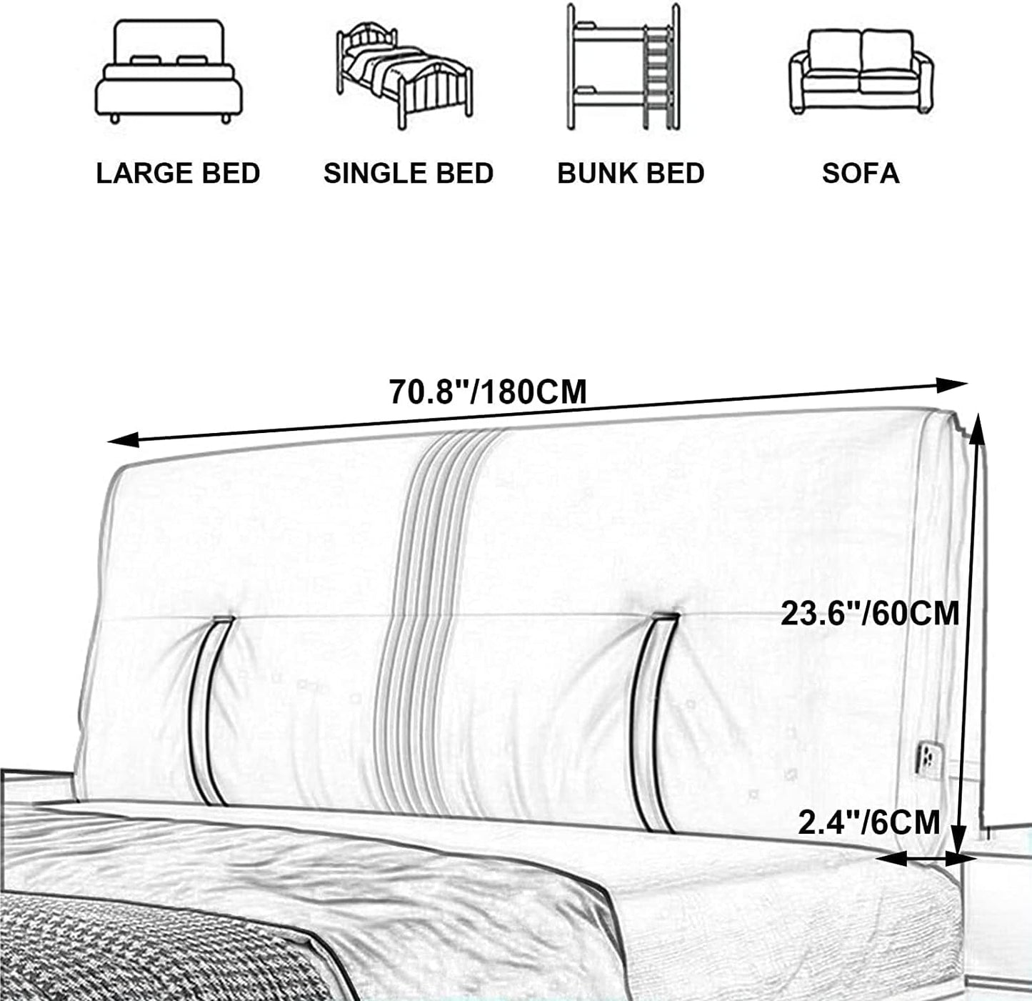 Lumbar Support Backrest Pillow for Bed - Comfortable Headboard Cushion, Ergonomic Back Support, Ideal for Sitting, Reading, Relaxing, and Sleeping. (A with headboard King 70.8")
