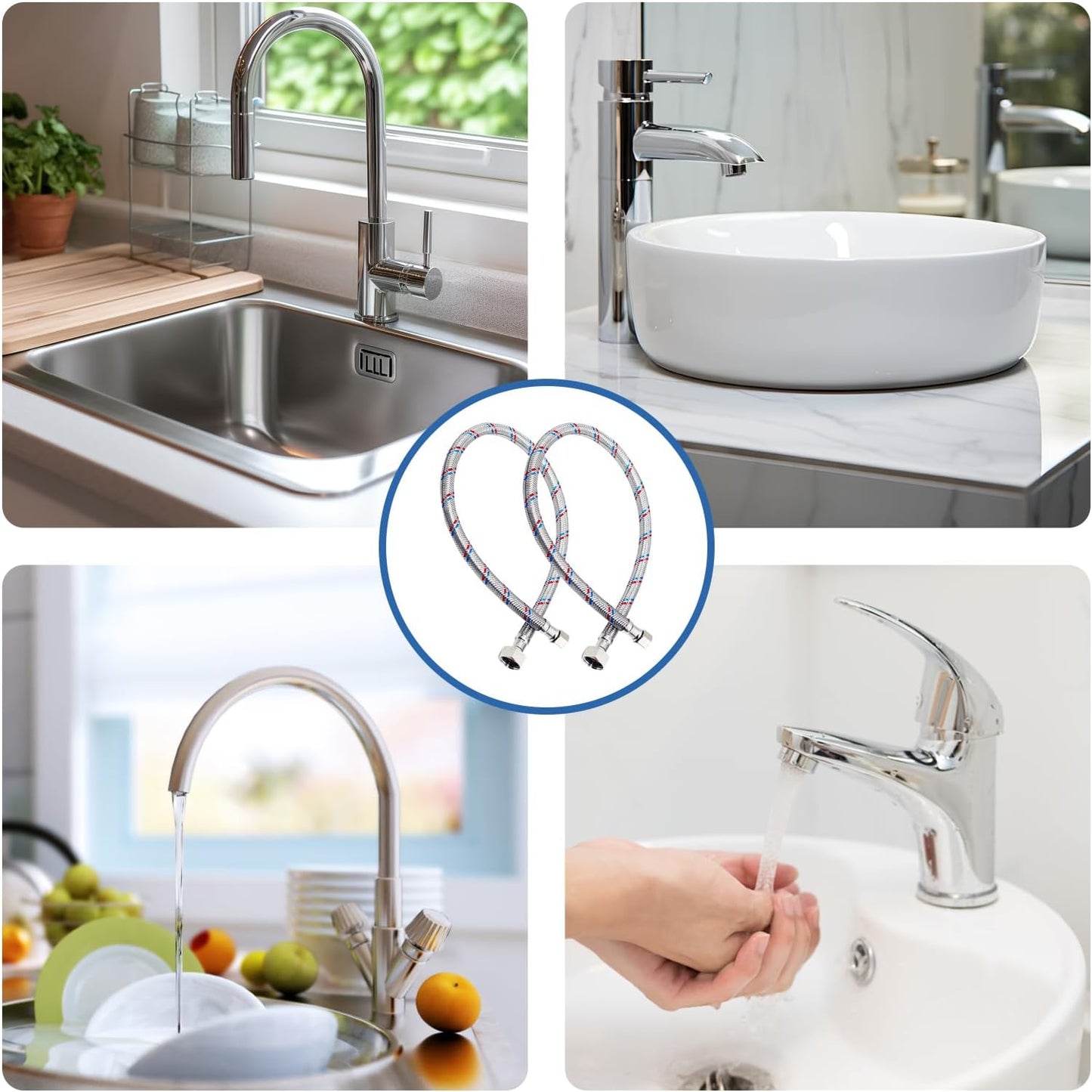 [10-Pack] PLUMBINGMASTER Faucet Hose,Faucet Supply Lines (3/8" Comp x 1/2" FIP), Certified Safe Supply Lines for Bathroom Faucet (16 inch)