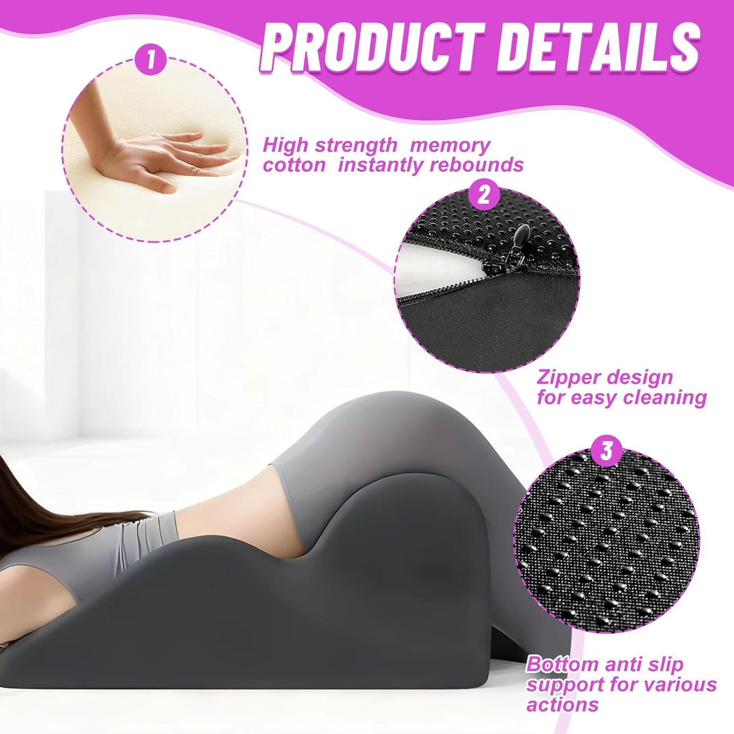 Memory Foam Pillow, Couples Pillow for Sleeping, Reading Pillow for Bed, Ergonomic Support for Back Pain, Acid Reflux & Sitting Up, Ideal for Massage, with Removable Cover (Size 22.8*14.8*9 inch)