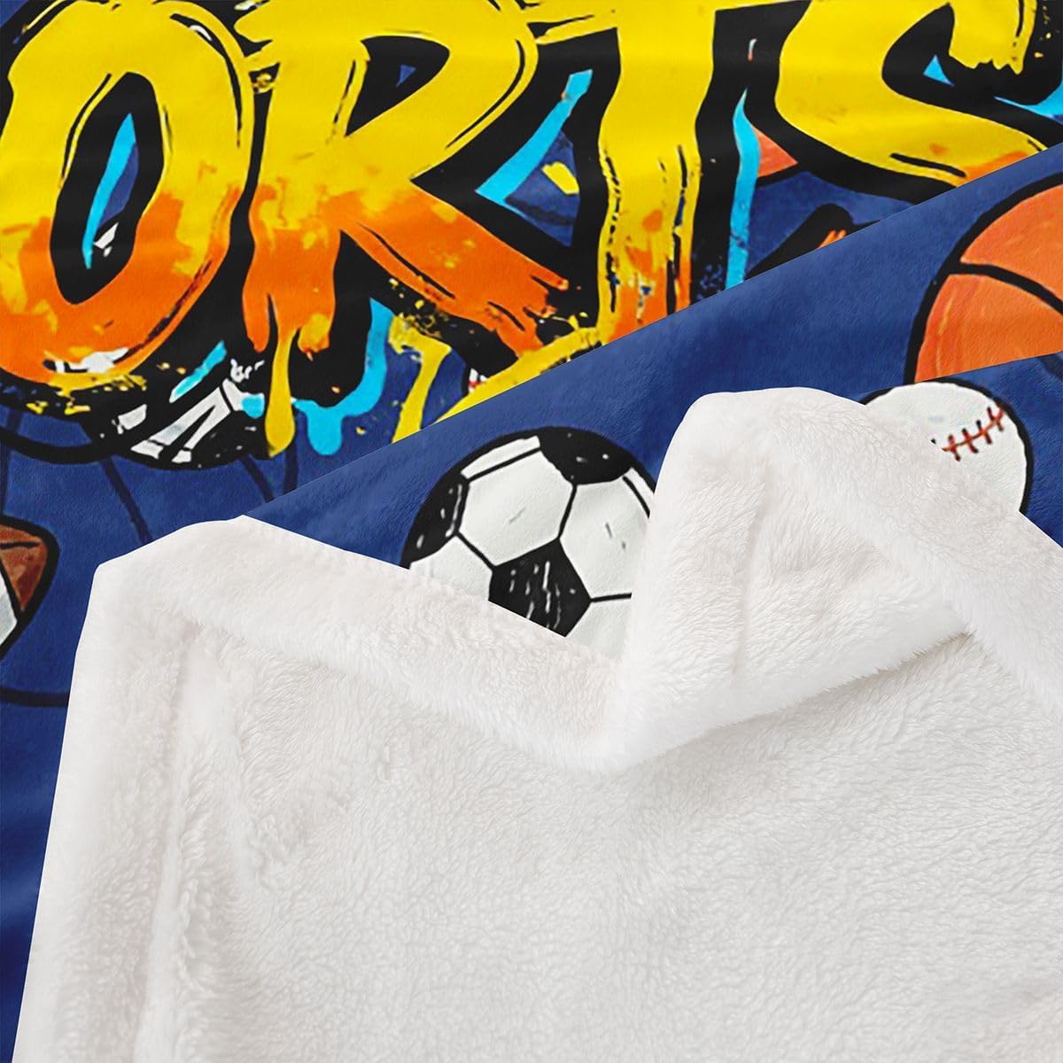Feelyou Sports Throw Blanket Boys Soft Fleece Sherpa Cozy Fuzzy Plush Warm Football Baseball Basketball Soccer Fuzzy Plush Throw Ball Game Throw 50"x60" for Bed Couch Living Room