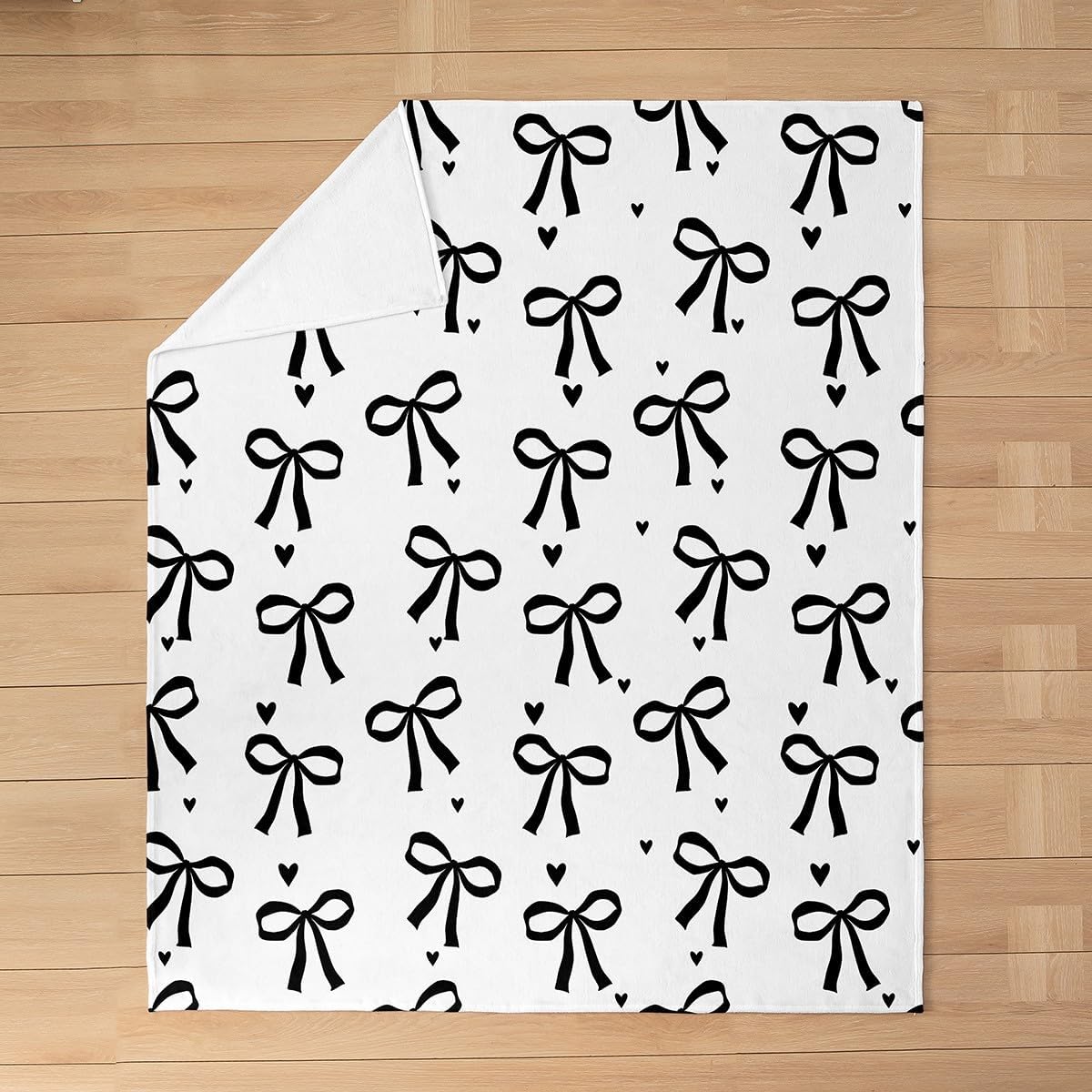 Feelyou Kids Black Bowknot All Season,Bed Blanket,Girls Love Hearts Bow Plush Throw Blanket, Throw 50"x60",Princess Bedroom Room Decor,Bowknot Flannel Fleece Blanket,Romantic Bow
