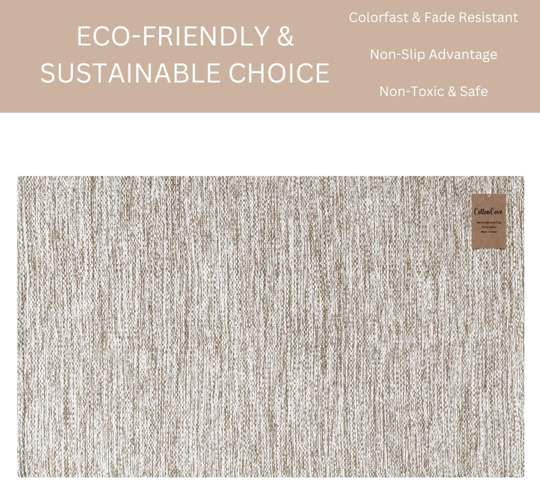 Hand Woven Area Rug 2x3 Feet - Rustic Farmhouse Boho Accent Rug for Living Room Bedroom Kitchen Entryway Floor Mats - Ideal for High Traffic Areas 100% Cotton Rag Rug Natural