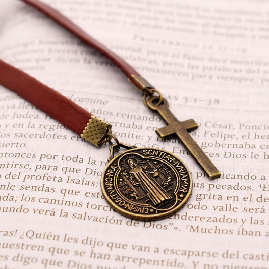 BLBMH Handmade Leather Bible Bookmark Ribbon Book Marker Cross Christian Gifts for Women Men Father Dad - LB4