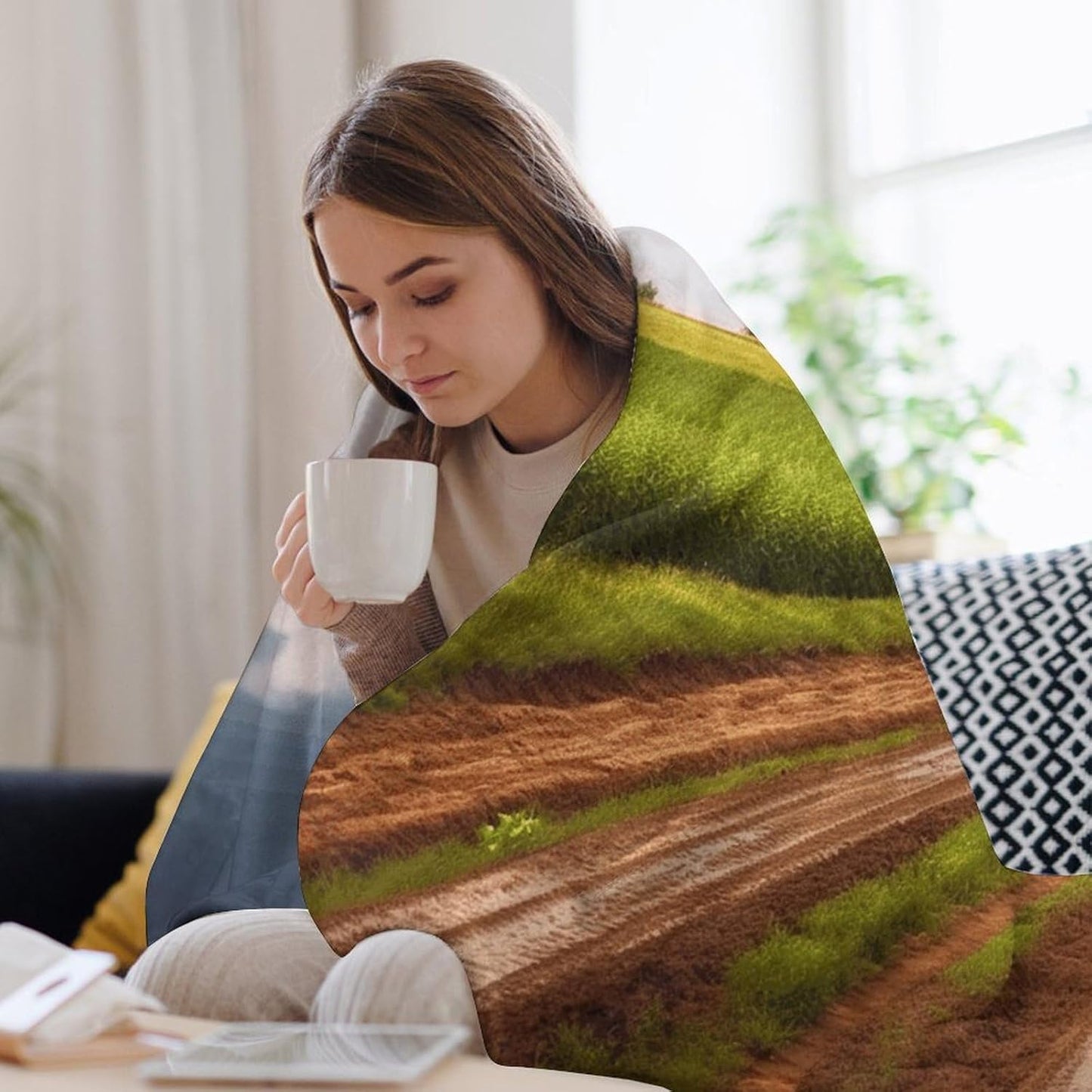 Country Road with Farm And Tractor Throw Blanket for Couch Super Soft Warm Lightweight Throw Blankets Cozy Flannel Bed Blanket Cute Decorative Blankets for All Seasons Home Decor Gift 40"*50" （100*130