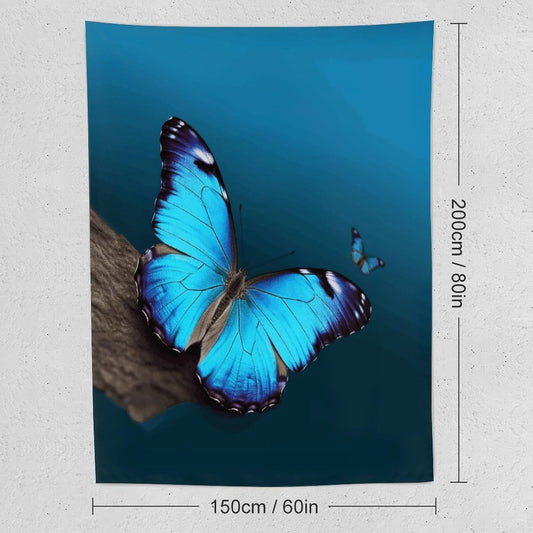 FodPand Beautiful Blue Butterfly Tapestry Anti-fading Wall Tapestry with Installation Kit Backdrop Banner Multipurpose Aesthetic Tapestries Boho Wall Art Hanging Decorative Blanket 60"x80"