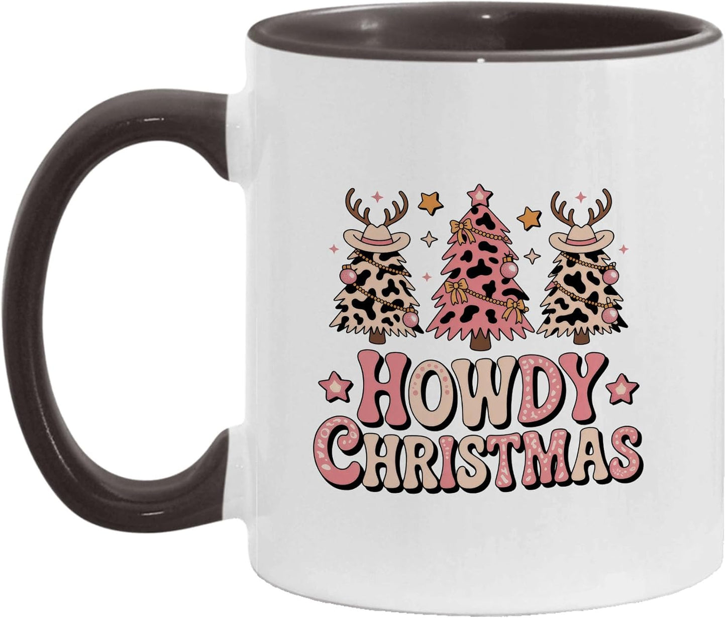 Funny Leopard Tree Howdy Christmas Two-Tone Accent Mugs, 11oz 15oz Drinking Cups, Kitchen Décor, Gifts For Book Lovers