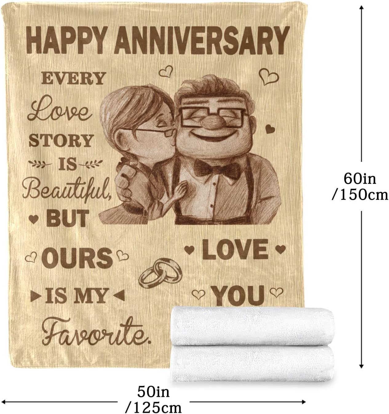 Anniversary Blanket Gifts for Him Her, Wedding Anniversary Romantic Gifts for Wife Husband, Best Happy Anniversary Marriage Gift for Couple Men Women, Soft Flannel Throw Blanket 60" x 50"