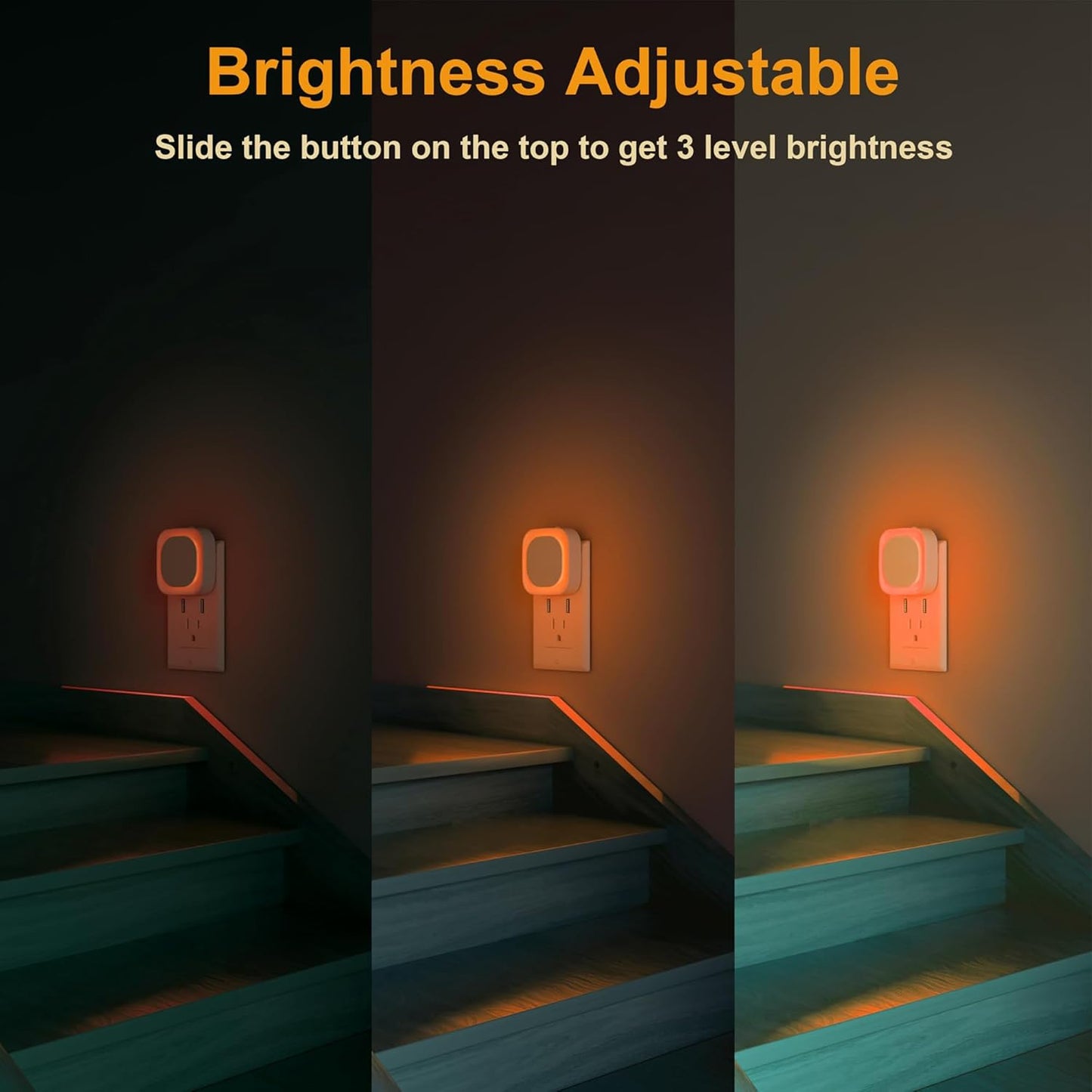 4 Pack Plug in Amber Night Light, Auto Dusk to Dawn, Soft Glow, Dimmable, Diffused Light, LED Lights for Bedroom, Kids, Bathroom, Sleep, Baby Nursery, Toddler, Hallway, Kitchen, Home Decor
