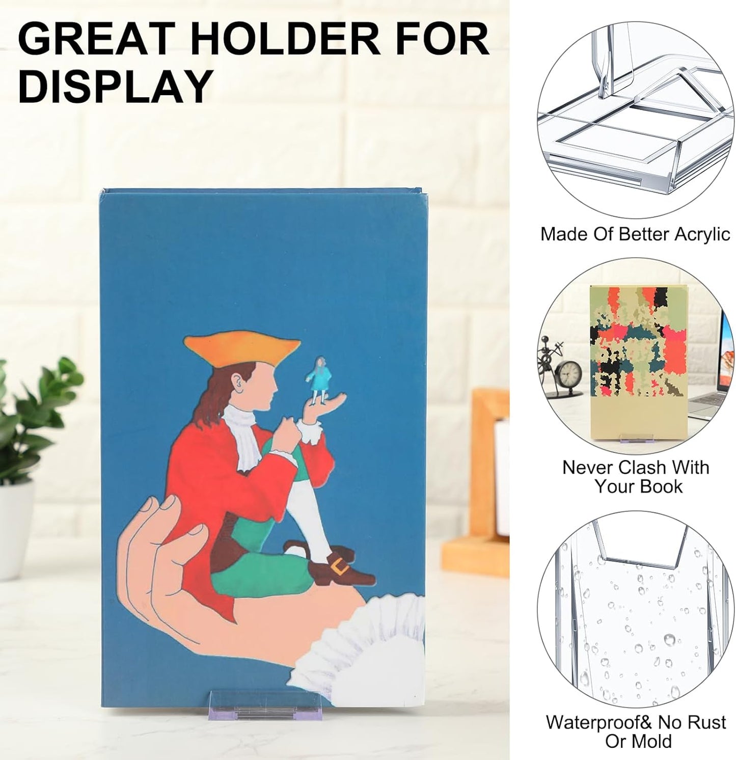 6 Pack Acrylic Book Stand for Display Adjustable Clear Display Holder Easel Collector Stand for Home Office Back to School Comic Album CD Magazine Postcard Artworks (4.2 x 4.3 x 2.35 Inch)