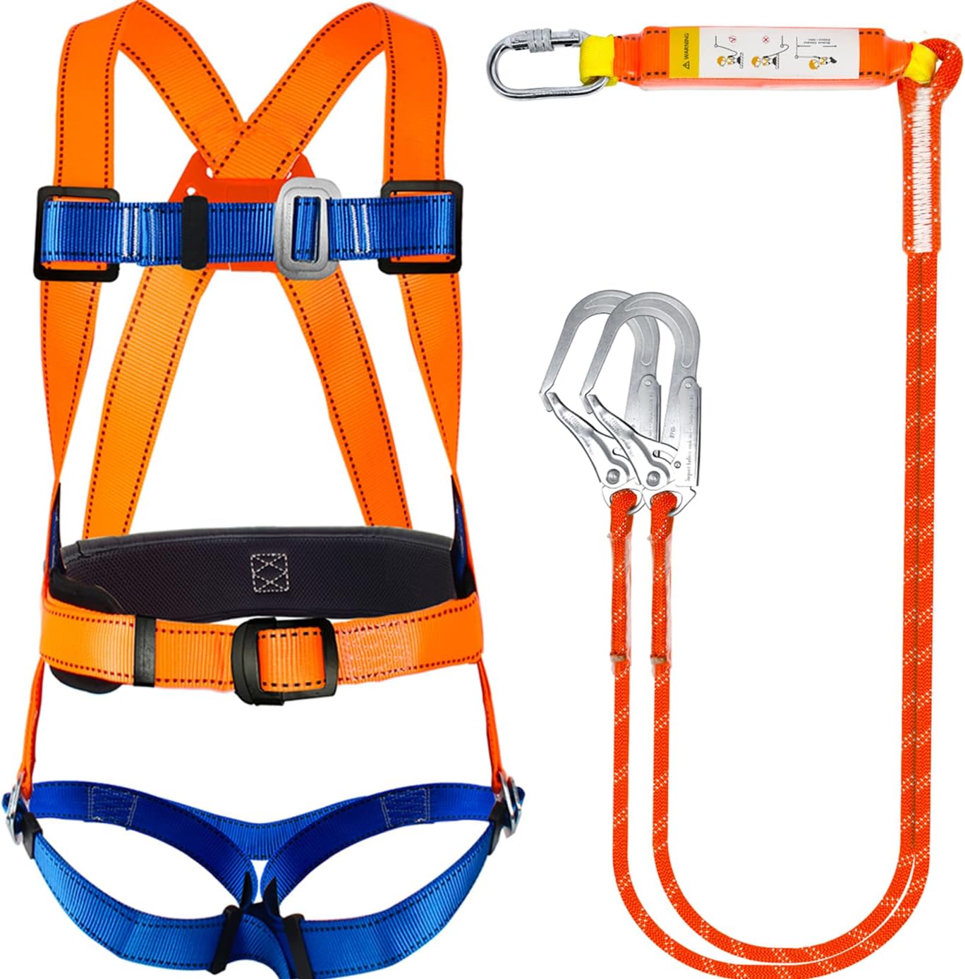 Full Body Safety Harness Tool Fall Protection，OSHA/ANSI Compliant,ASTM F1774certified | INTERNAL Shock Absorbing Lanyard（Orange）