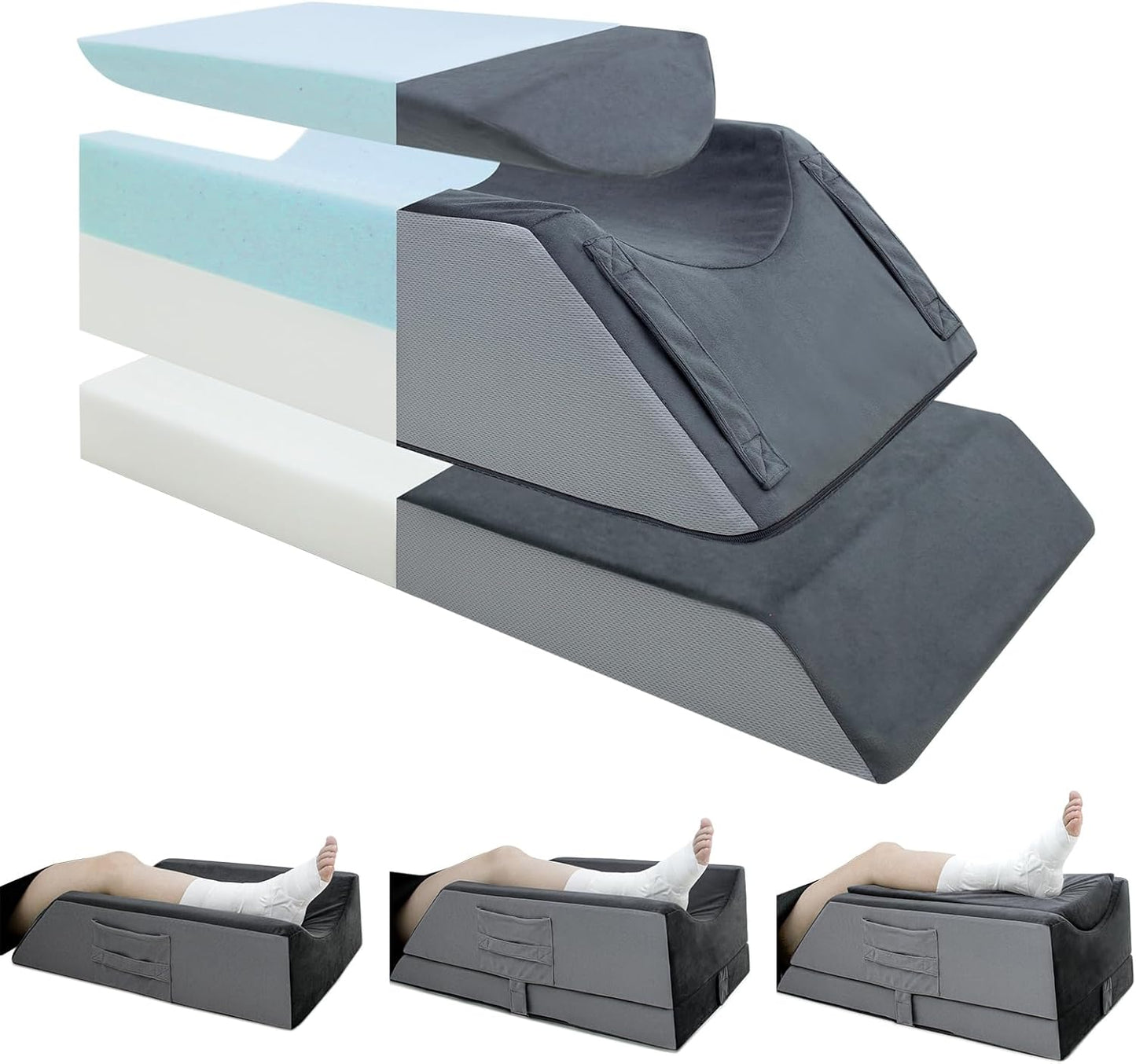Leg Elevation Pillows for After Surgery,4-Height Adjustable Leg Elevating Pillow,Knee Surgery Recovery Equipment,Improving Blood Circulation,Ankle/Foot Surgery Swelling, Washable Cover