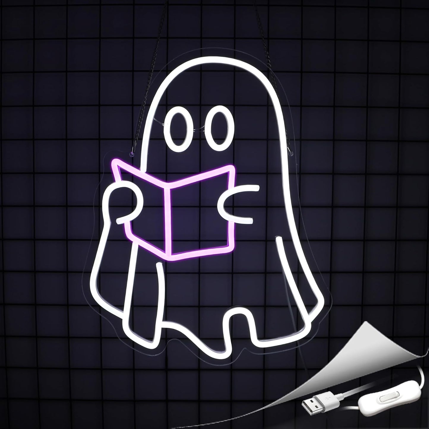 Ghost Read Book Neon Sign Led Neon Lights Signs for Wall Decor USB Powered Led for Room Decoration Home Bar Game Room Party Decor