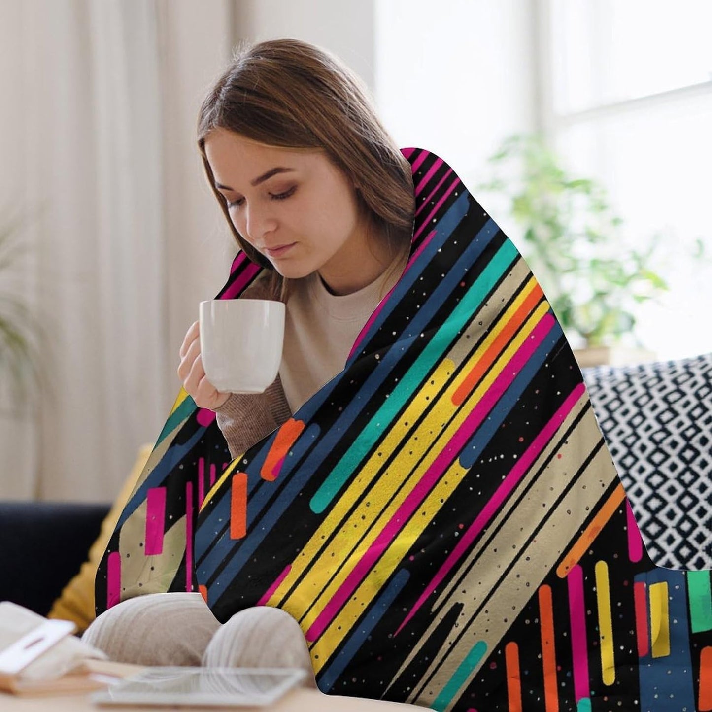 Striped Abstract Colorful Blanket Super Soft Lightweight Throw Blanket Cute Cozy Warm Bed Blanket Decorative Fuzzy Blanket All-Season Home Decor Gift for Sofa Couch Living Room 60"*80"（150 * 200cm）