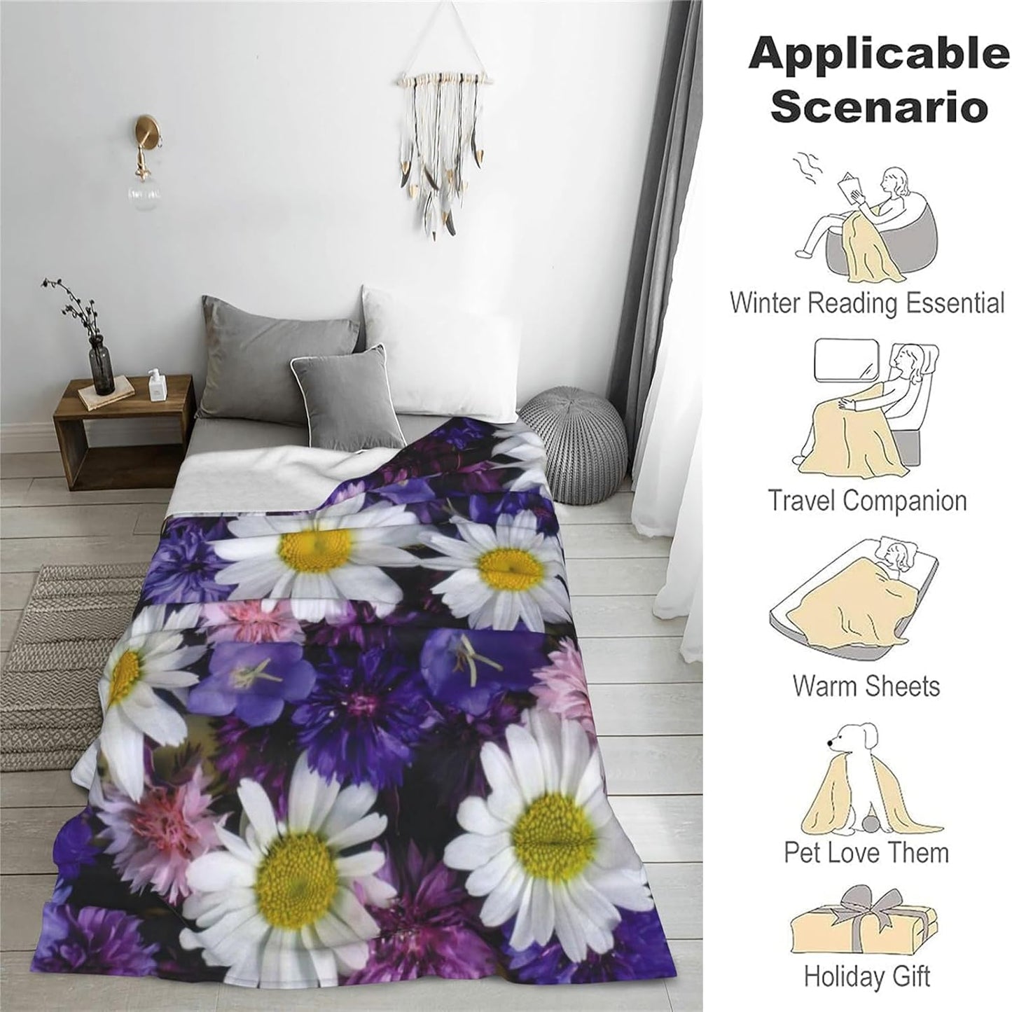 Rooster & Floral Blanket, Soft Warm Cozy Throw Gifts for Adults Kids Women, Lightweight Comfy Fuzzy Flannel Blankets for Couch, Travel, Car, Home Decor 50×40 Inch