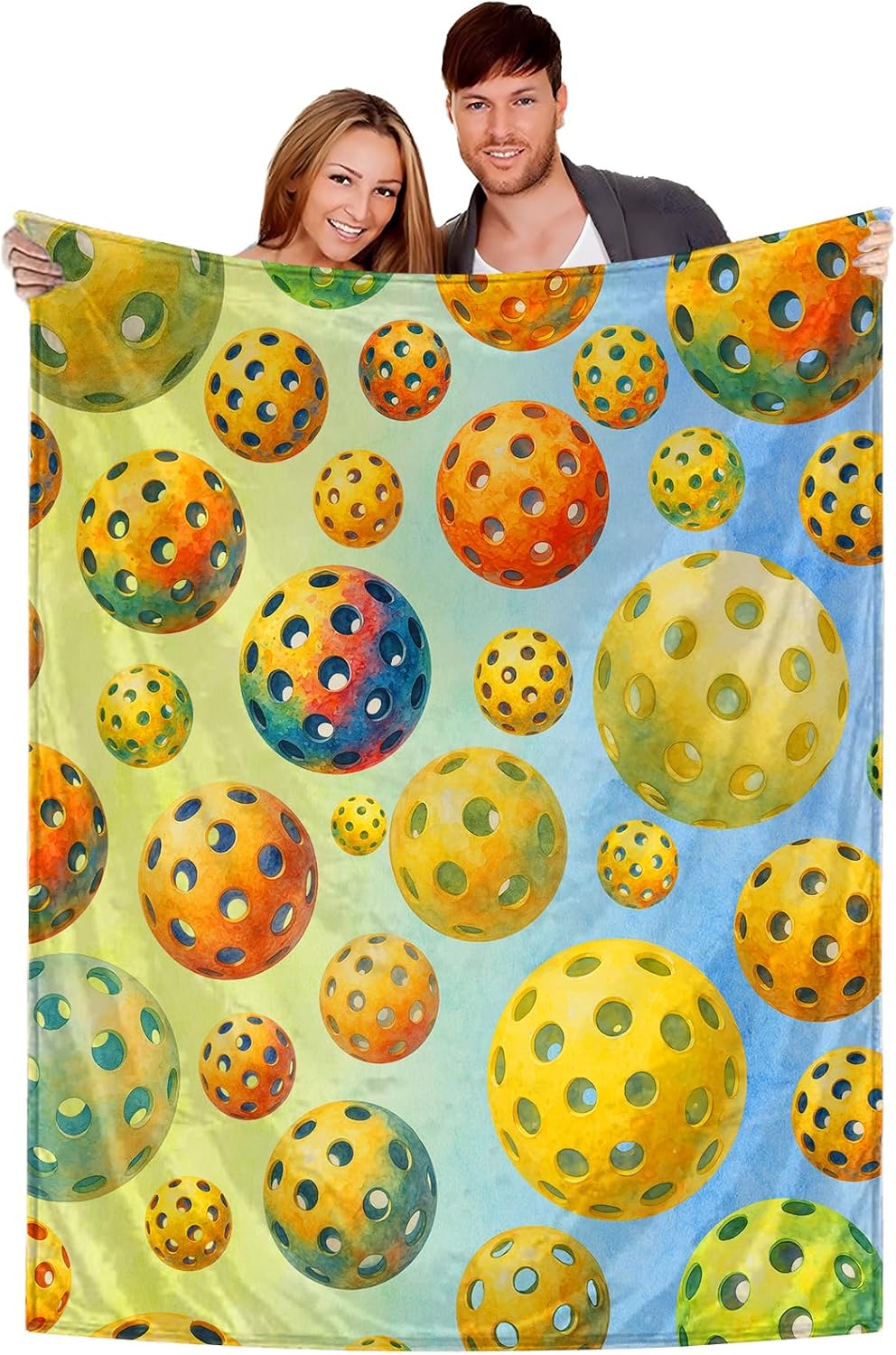Pickleball Throw Blanket 60x50 – Soft Flannel Fleece, Watercolor Ombre All-Over Ball Print, Lightweight Room Decor for Couch or Bed – Gift for Players, Machine Washable