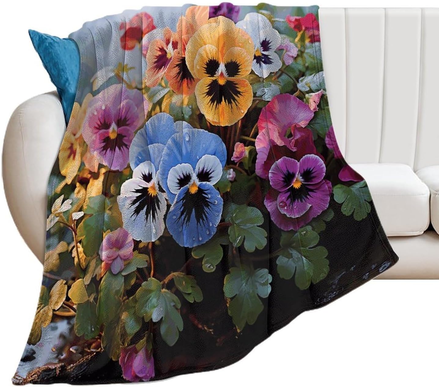 Pansy Flowers Throw Blanket for Couch Super Soft Warm Lightweight Throw Blankets Cozy Flannel Bed Blanket Cute Decorative Blankets for All Seasons Home Decor Gift 30"*40"（76 * 100cm）