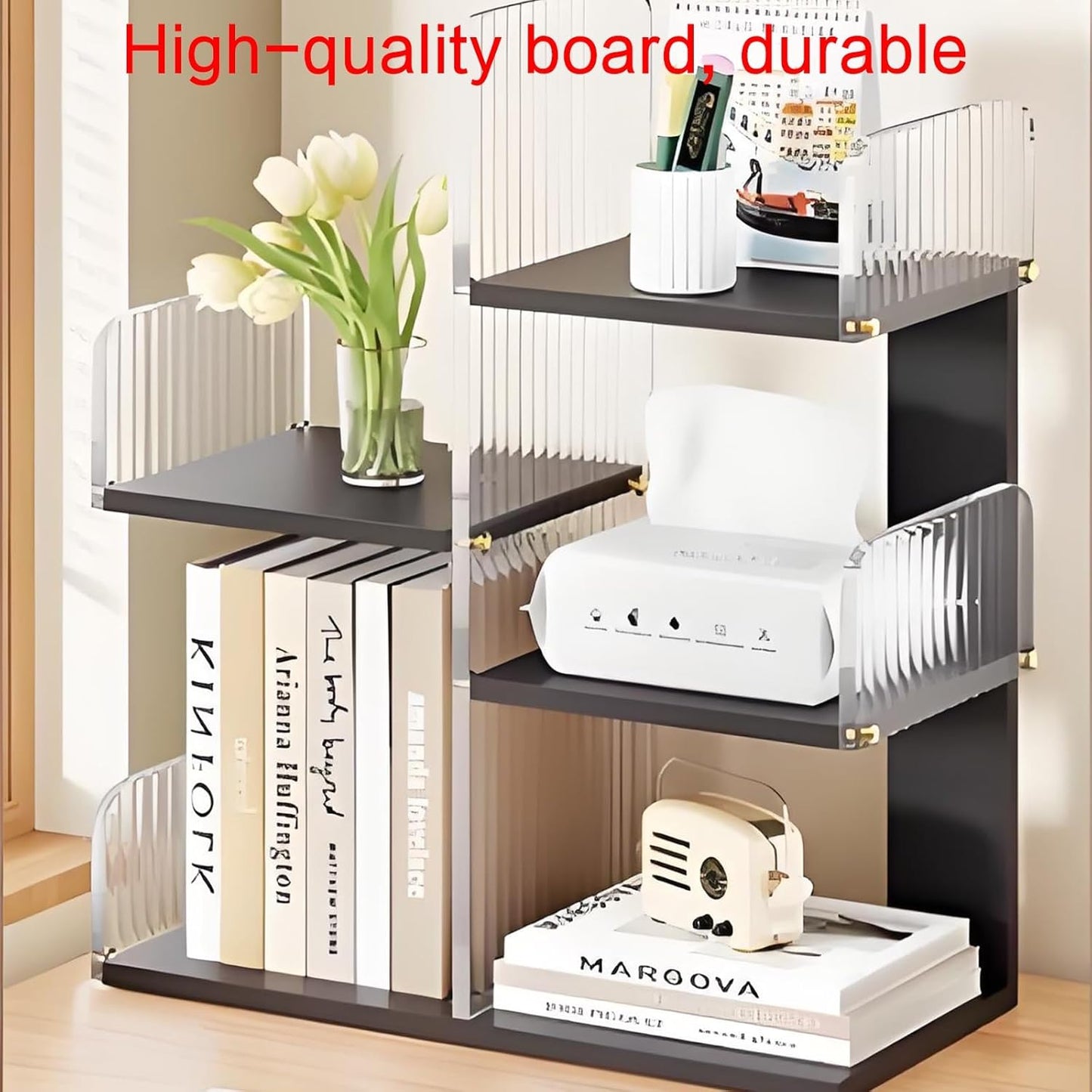 Modern bookshelf,unique bookshelf,book shelf white,horizontal bookshelf,bookshelf with storage,Suitable for desks,study rooms,living room corners,bedrooms, living rooms,balconies,offices(Black)