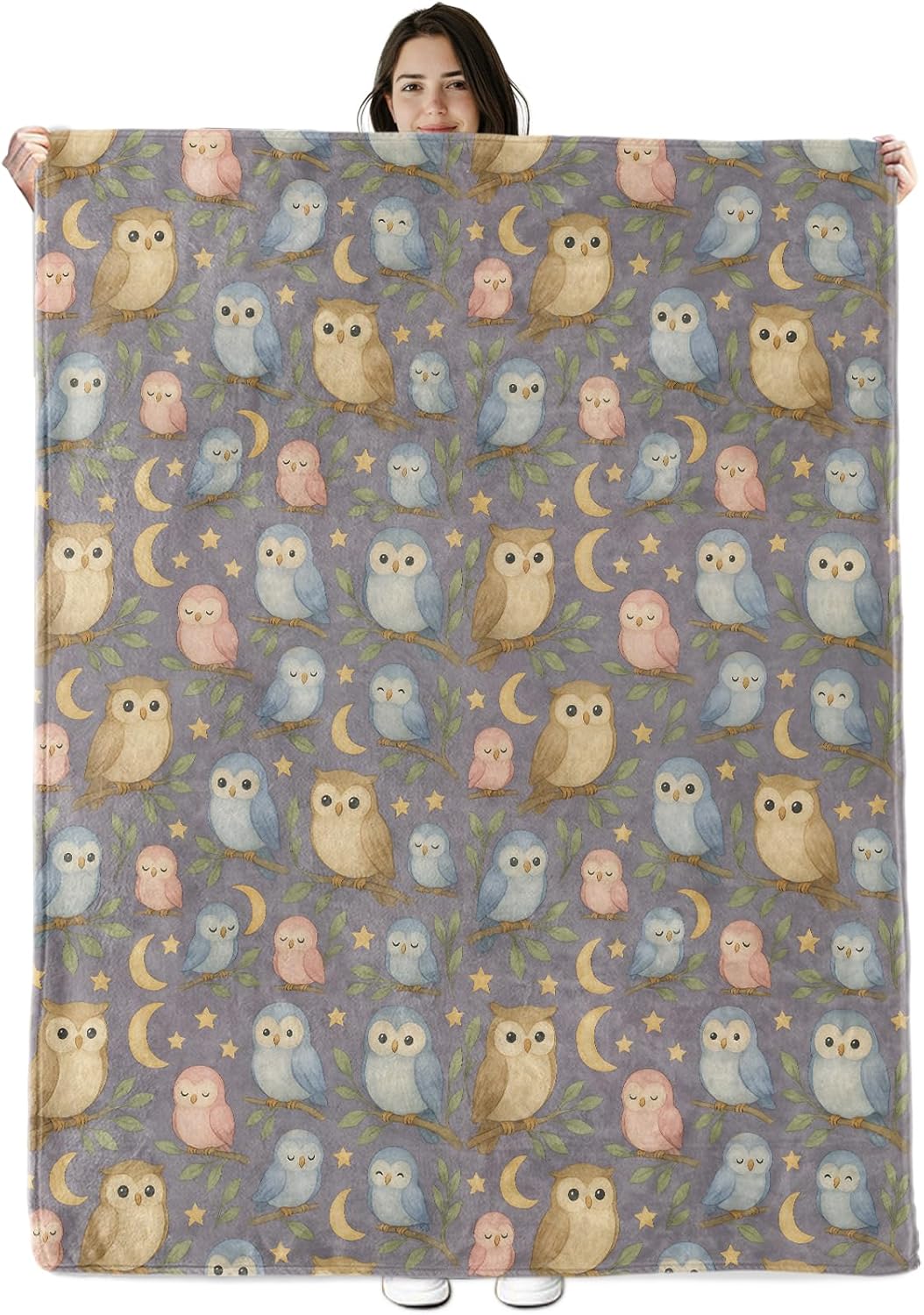 Owl Blanket Gifts for Boys Girls Kids, Cute Cartoon Night Sky Warm Soft Flannel Throw Blankets for Travel, Sofa, Living Room, Bedroom Decor, 50x60 in