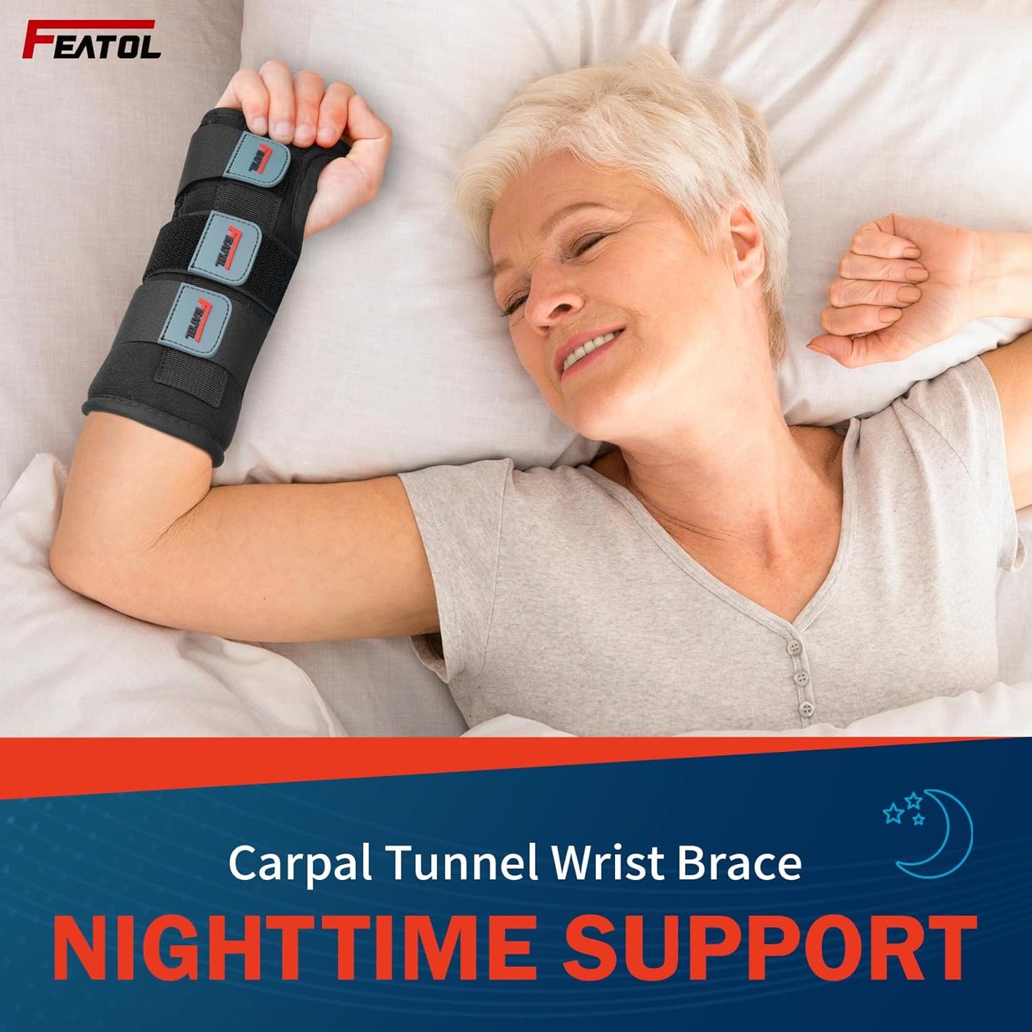 FEATOL 2 Pack Blue Black Wrist Brace for Carpal Tunnel - Pain Relief for Sprain, Arthritis, Tendonitis, Injuries, Wrist Pain, Cockup Wrist - Wrist Brace Night Support Both Hand with Removeable Splint - For Men & Women Small/Medium Size