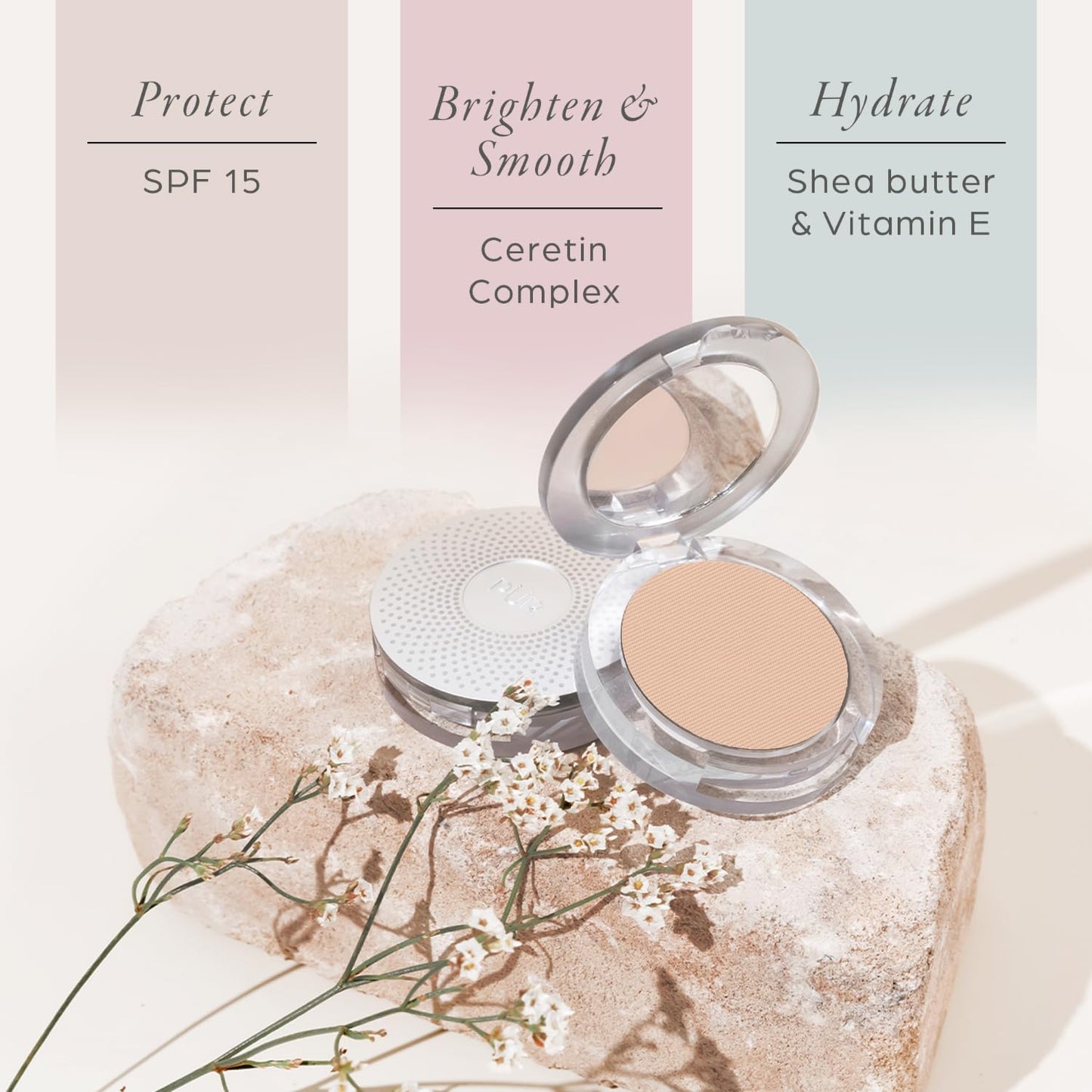 PÜR MINERALS 4-in-1 Pressed Mineral Makeup Powder Foundation with SPF 15 - Concealer & Finishing Compact Pressed Powder for Face - Buildable Medium to Full Coverage Foundation Powder