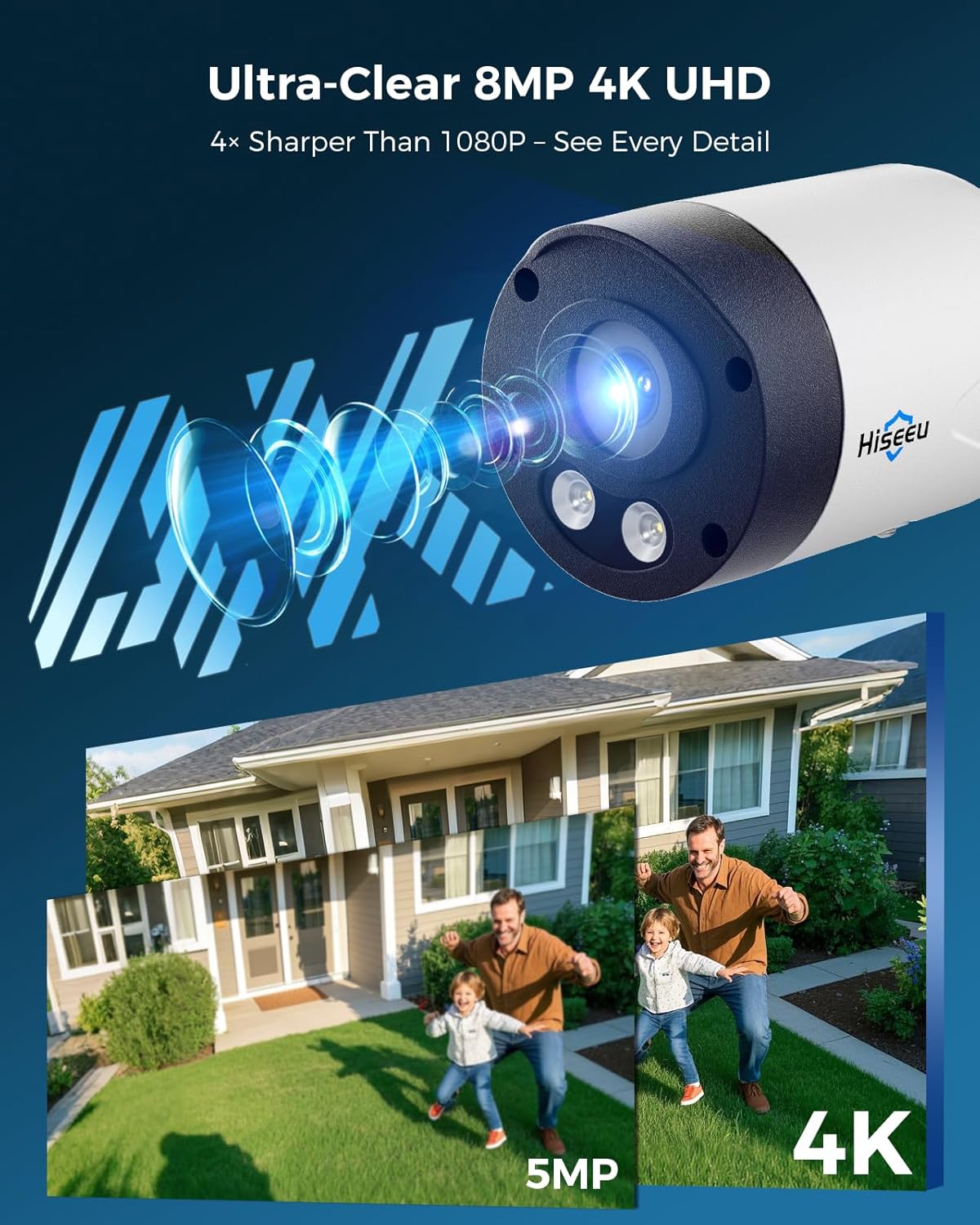 Hiseeu 4K/8MP Wireless Security Camera Outdoor, 5G/2.4G WiFi Pro Camera System for Home Security, 4 Cam-Kit, Color Night Vision, Motion Detection, 2-Way Talk, Expandable 16CH NVR, 1TB, No Subscription
