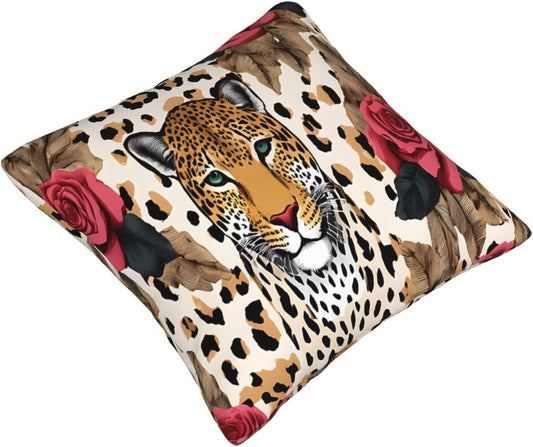 All-Season Square Pillow Covers 18"X18", Striped Leopard, Decorative Throw Pillow Covers for Sofa Bed Couch, Hidden Zipper Cushion Cover, Square Lumbar & Accent Pillowcases for Home Decor
