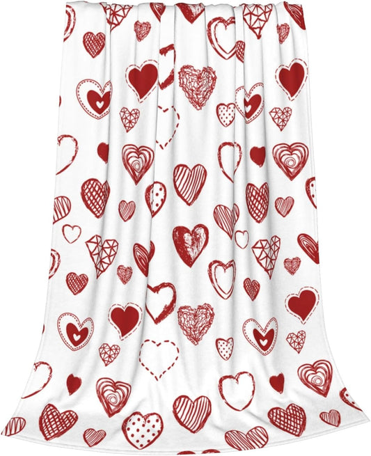 Valentine's Day Red Love Hearts Blanket, Lightweight Anti-Pilling Fleece Blanket, Wedding Anniversary Birthday Gifts for Wife Girlfriend, Soft Throw Blankets for Bed Couch Sofa Chair, 60 x 50 Inch