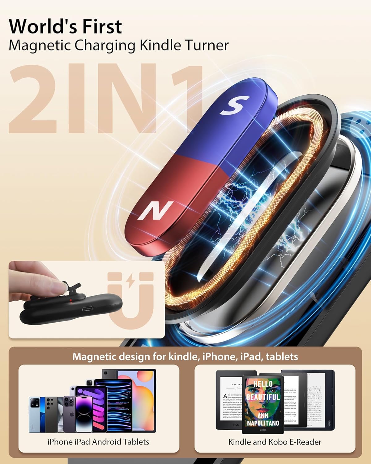 [#1 Magnetic Tech] Remote Control Page Turner for Kindle Paperwhite with Wrist Strap, 2-in-1 Kindle Accessories for iPhone, iPad, Camera Video Record & Shutter Selfie,Ideal Valentine’s Gift