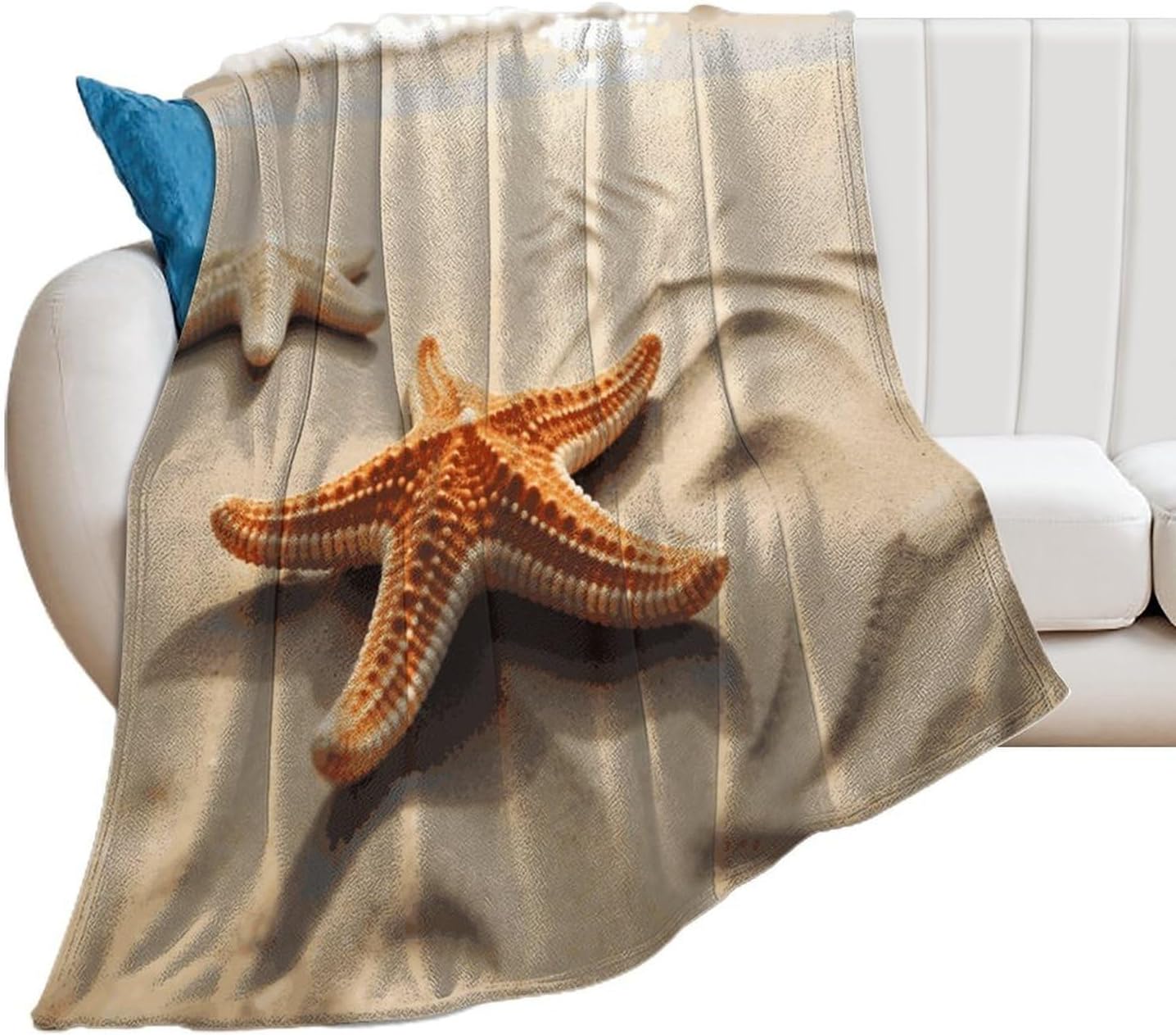 Starfish on The Sand Beach Landscape Blanket Super Soft Lightweight Throw Blanket Cute Cozy Warm Bed Blanket Decorative Fuzzy Blanket All-Season Home Decor Gift for Sofa Couch Living Room 50"*60"（130*