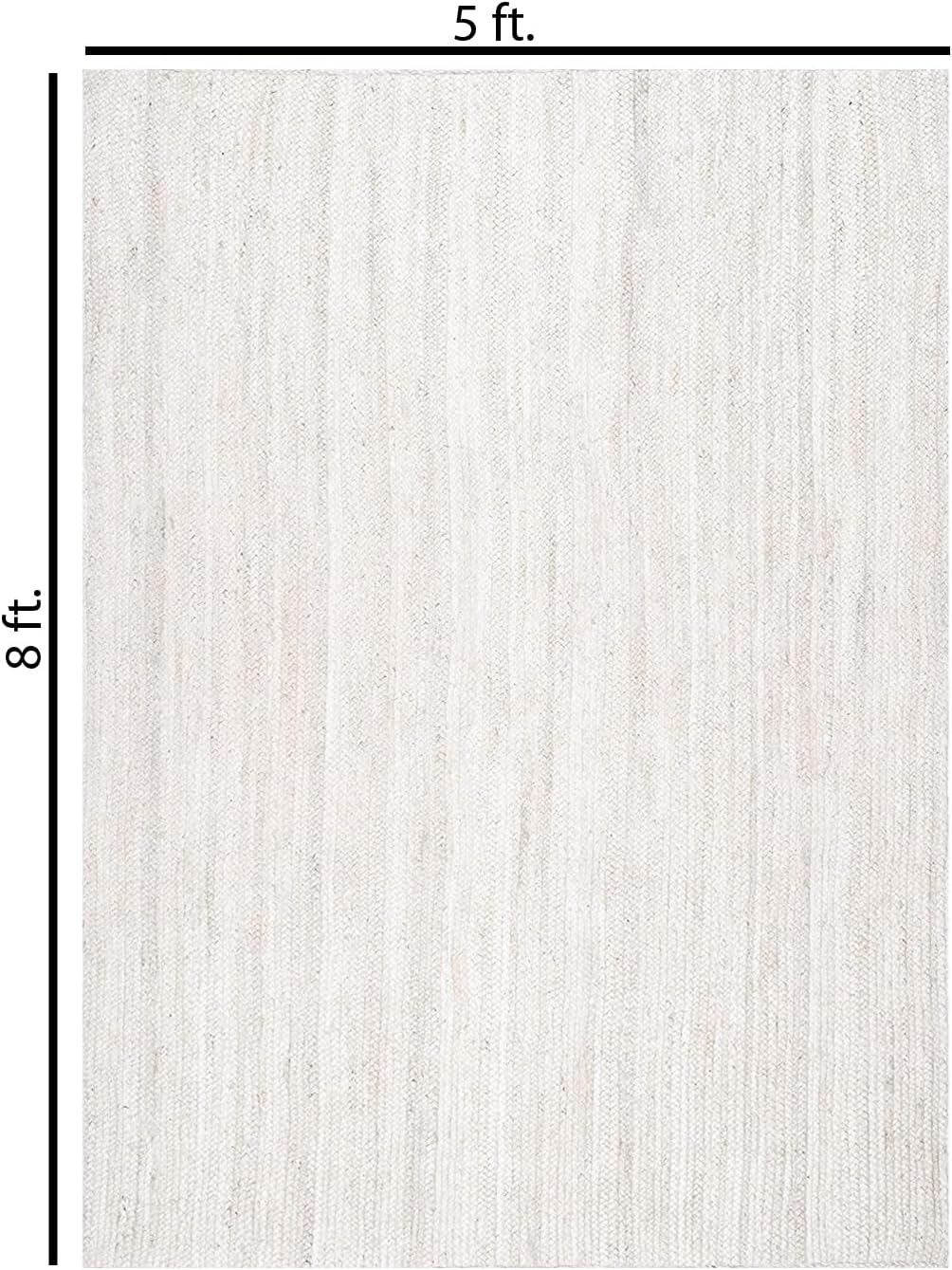 100% Jute Area Rug 5x8 Feet- Braided Design Hand Woven Off-White Natural Fibers Carpet - Home Decor for Living Room Hallways (5' x 8', Off-White)