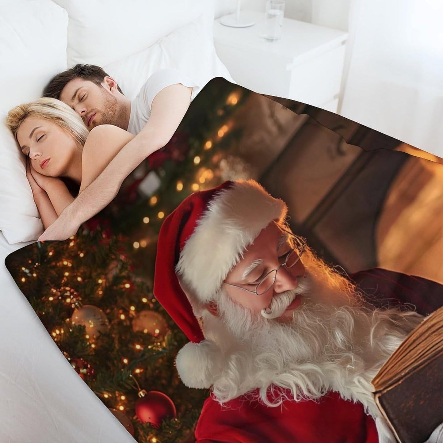 Santa Reading Book Printed Throw Blanket Cozy Flannel Blankets Lightweight for Couch Sofa Bed Decor Santa Reading Book