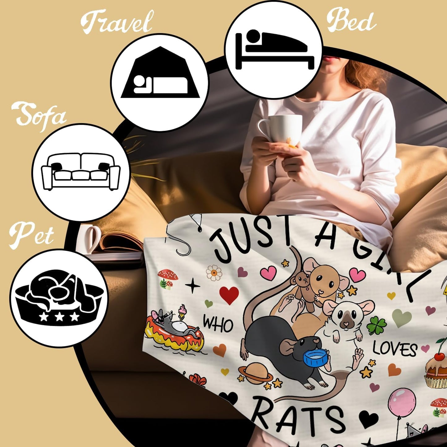 Cute Mouse Rat Blanket Gifts for Women Kids Rat Lovers Adults,Flannel Rats Blankets and Throws for Birthday 50"x40"