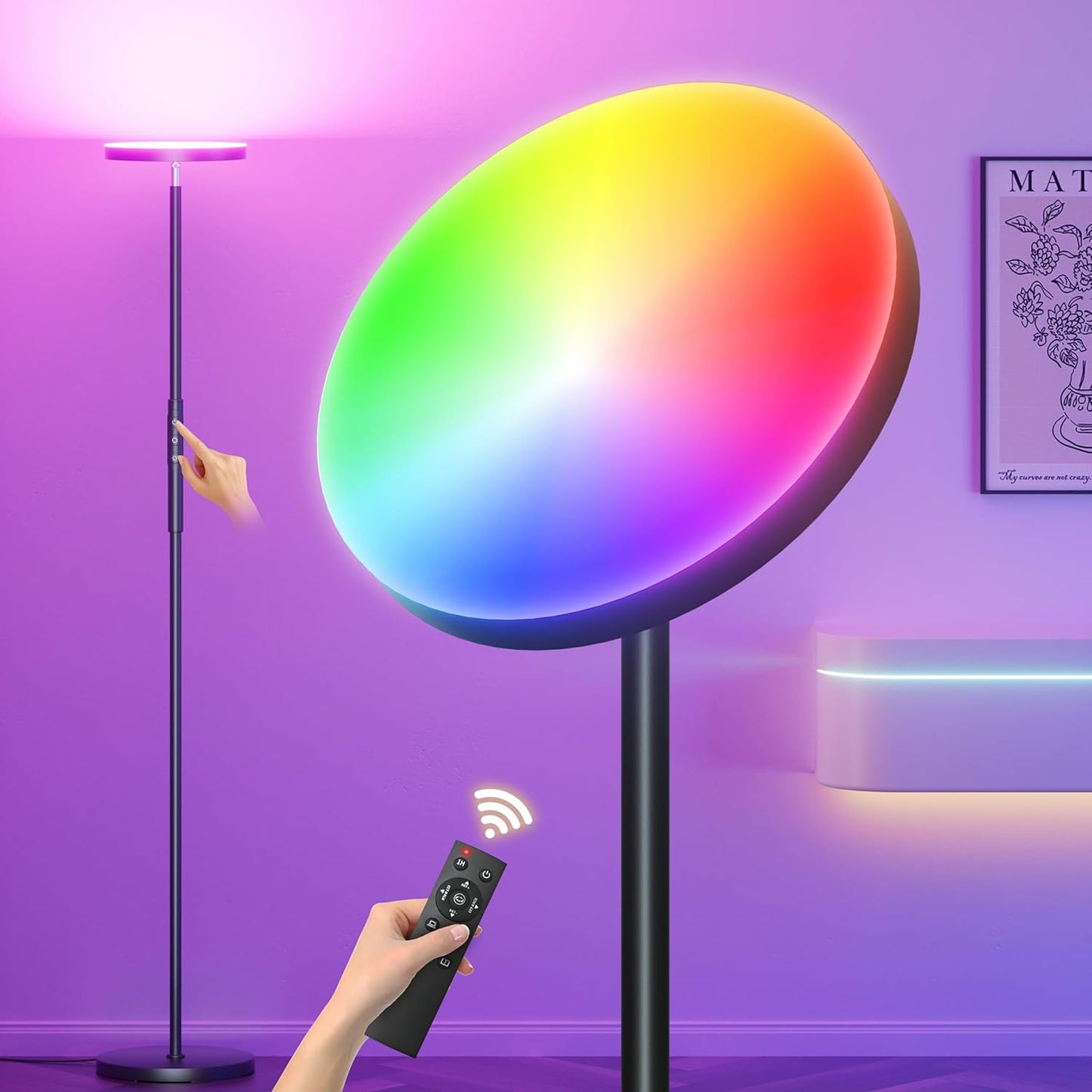 RGB Torchiere Floor Lamps for Living Room, 3600LM 36W Bright LED Standing Lamp with Remote, Modern Color Changing Tall Lamp with Stepless Dimming, 69" Corner Floor Lamp for Bedroom, Office
