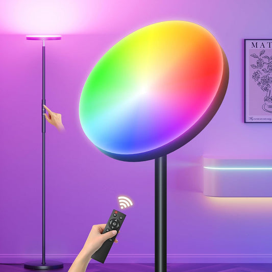 RGB Torchiere Floor Lamps for Living Room, 3600LM 36W Bright LED Standing Lamp with Remote, Modern Color Changing Tall Lamp with Stepless Dimming, 69" Corner Floor Lamp for Bedroom, Office