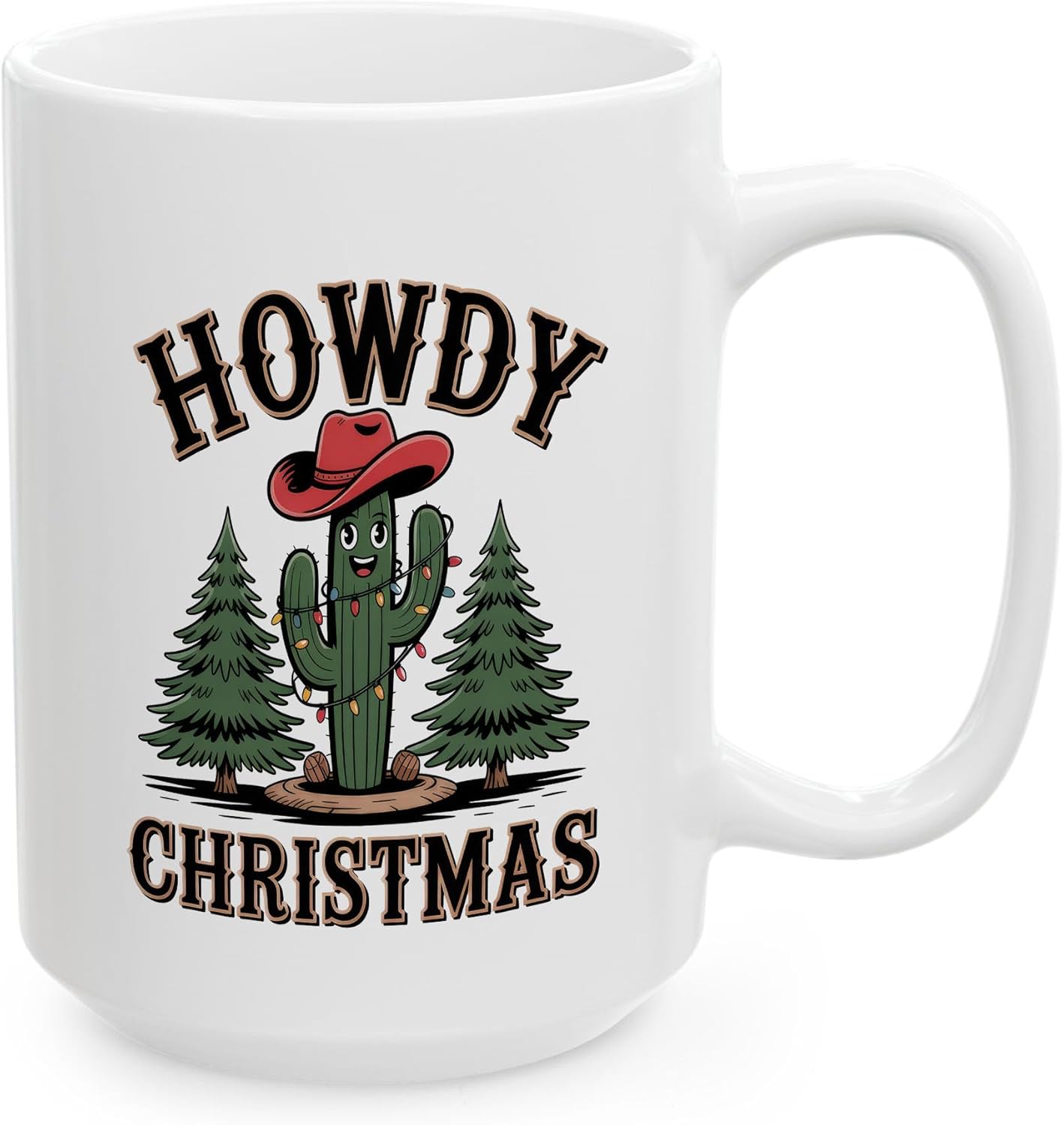 Rustic Howdy Christmas Western Cactus White Mugs, 11oz 15oz Drinking Cups, Kitchen Décor, Gifts For Book Lovers