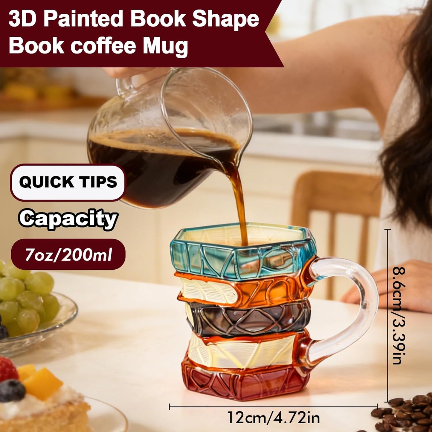 Painted Book Mug Novelty Coffee Mugs for Book Lover Gifts for Women Unique Coffee Mugs 7 Oz Cool Funny Bookish Cute Tumblers Books Worm Readers Writers Librarian Gifts Women (Painted book)