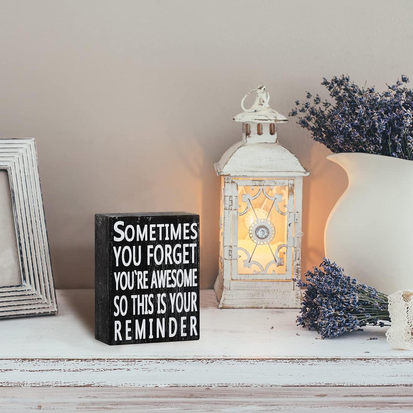 Inspirational Wood Box Sign 5 x 4 Inch Home Office Valentine's Day Motivational Decor Gift with Saying Sometime You Forget You're Awesome So This Is Your Reminder Wall Desk Funny Decor(Black Board)