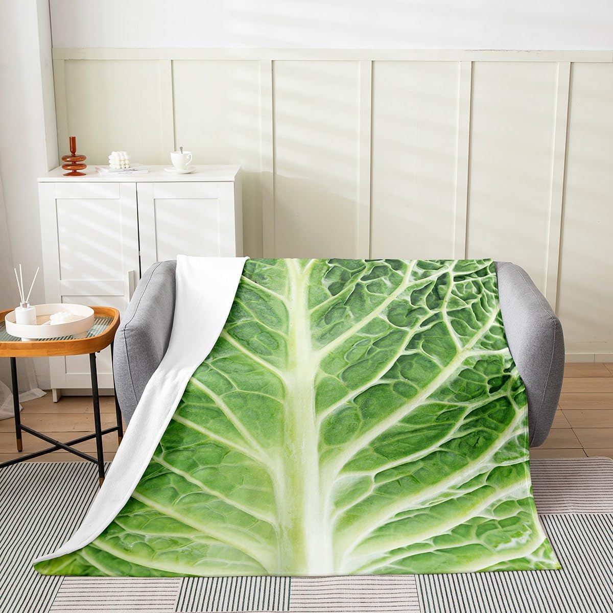 Funny Cabbage Leaf Fleece Blanket for Kids Boys Girls,Green Lettuce Leaf Blanket,Realistic Vegetable Throw Blanket,Novelty Gifts Food Themed Flannel Blanket,Luxury Soft Throw 50x60
