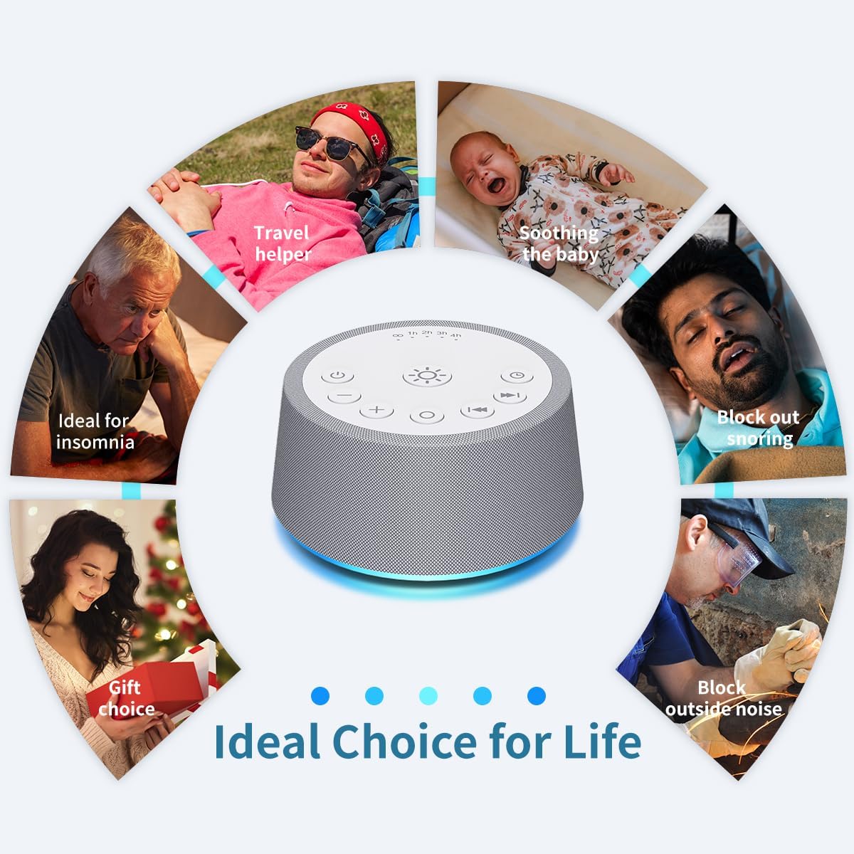 SoundLegend White Noise Sleep Sound Machines 30 Sounds 32-Level Volume 12 Colors Light 5 Timers Adjustable Light Brightness Compact for Everyone Travel Memory Function Gift