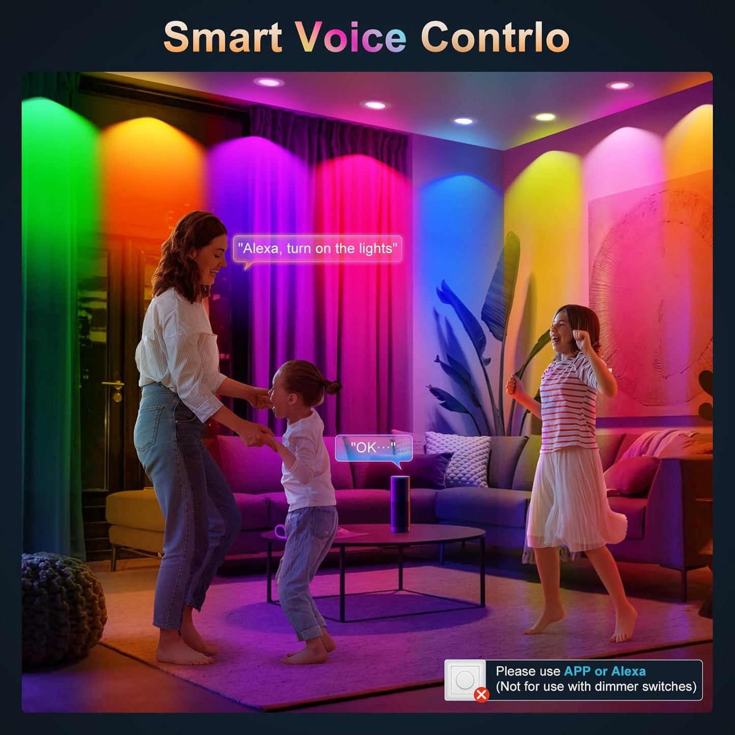 Smart Recessed Lighting 6 Inch, RGBCW Color Changing Smart Can Light Bluetooth Connect, Flicker Free, 13W 1300LM, Dimmable Retrofit Downlight Works with Alexa Voice & App Control, ETL, 6 Pack